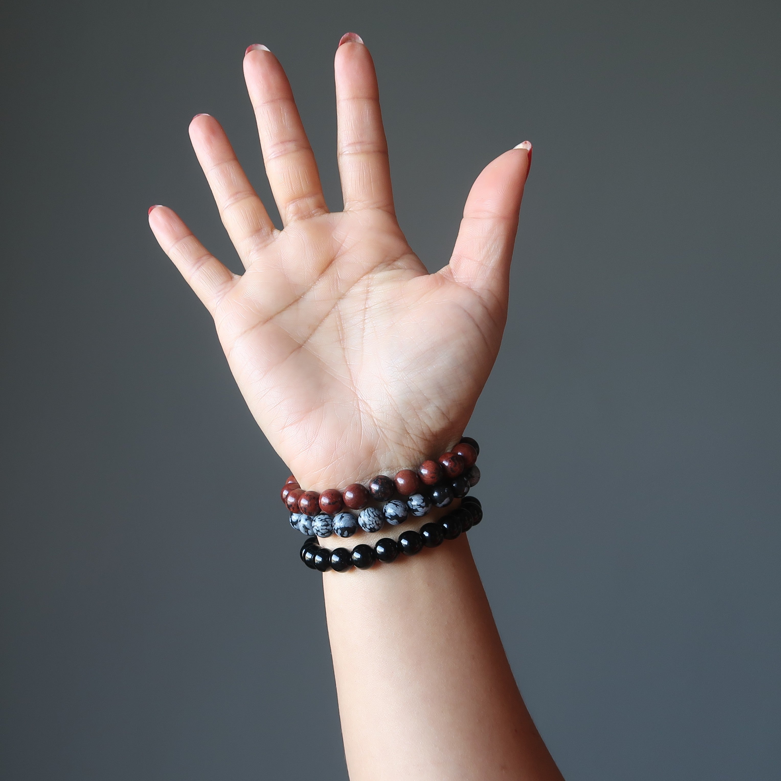 Obsidian Bracelet Set Black Mahogany Snowflake Protector