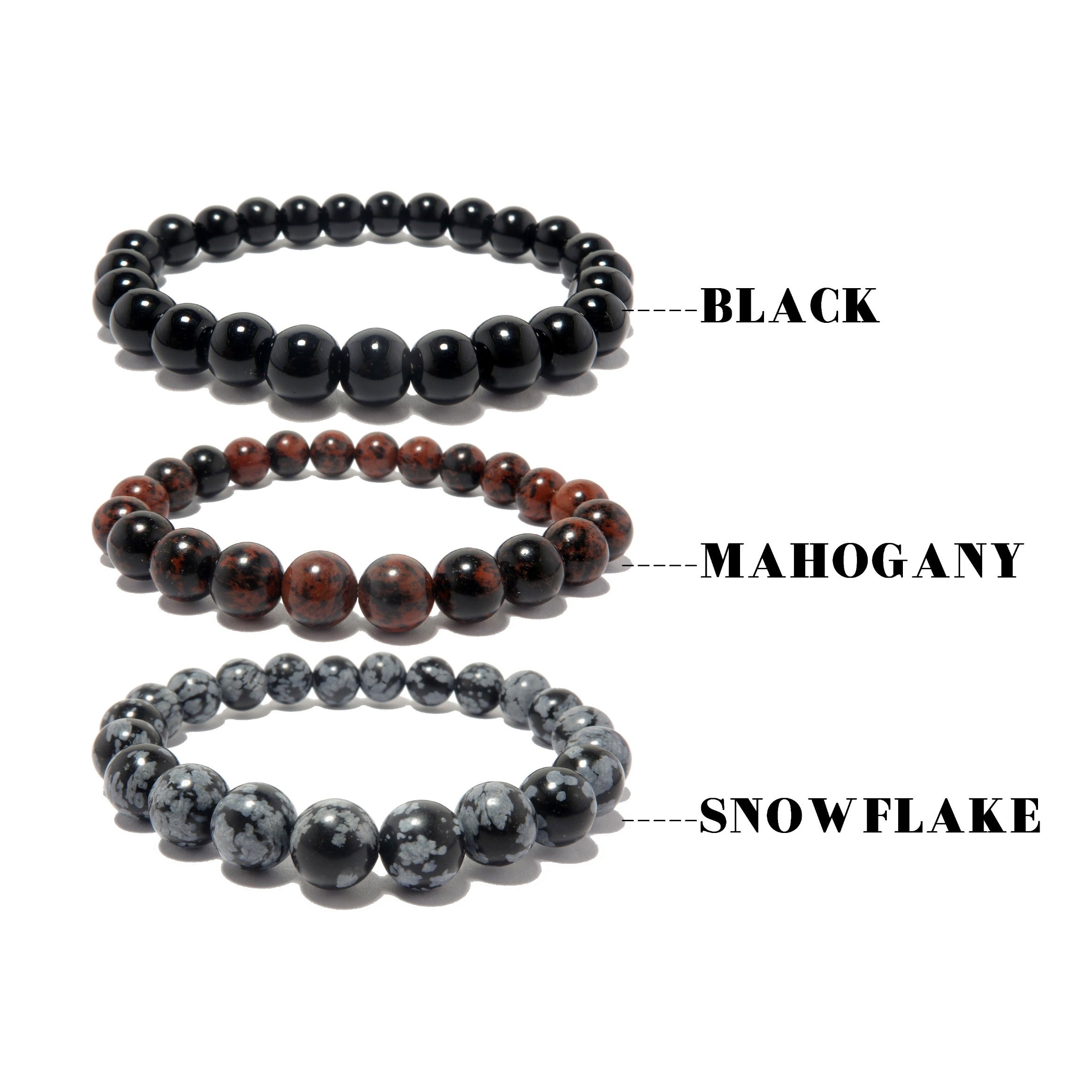 Obsidian Bracelet Set Black Mahogany Snowflake Protector