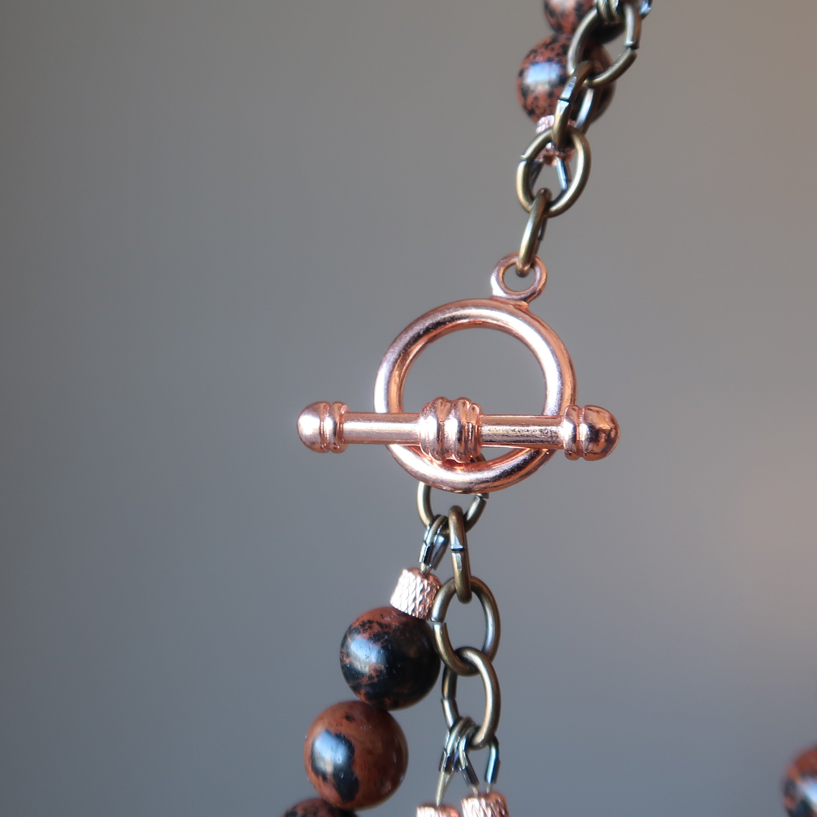 Collier Obsidienne Flocon de Neige 3 Couches Acajou Noir