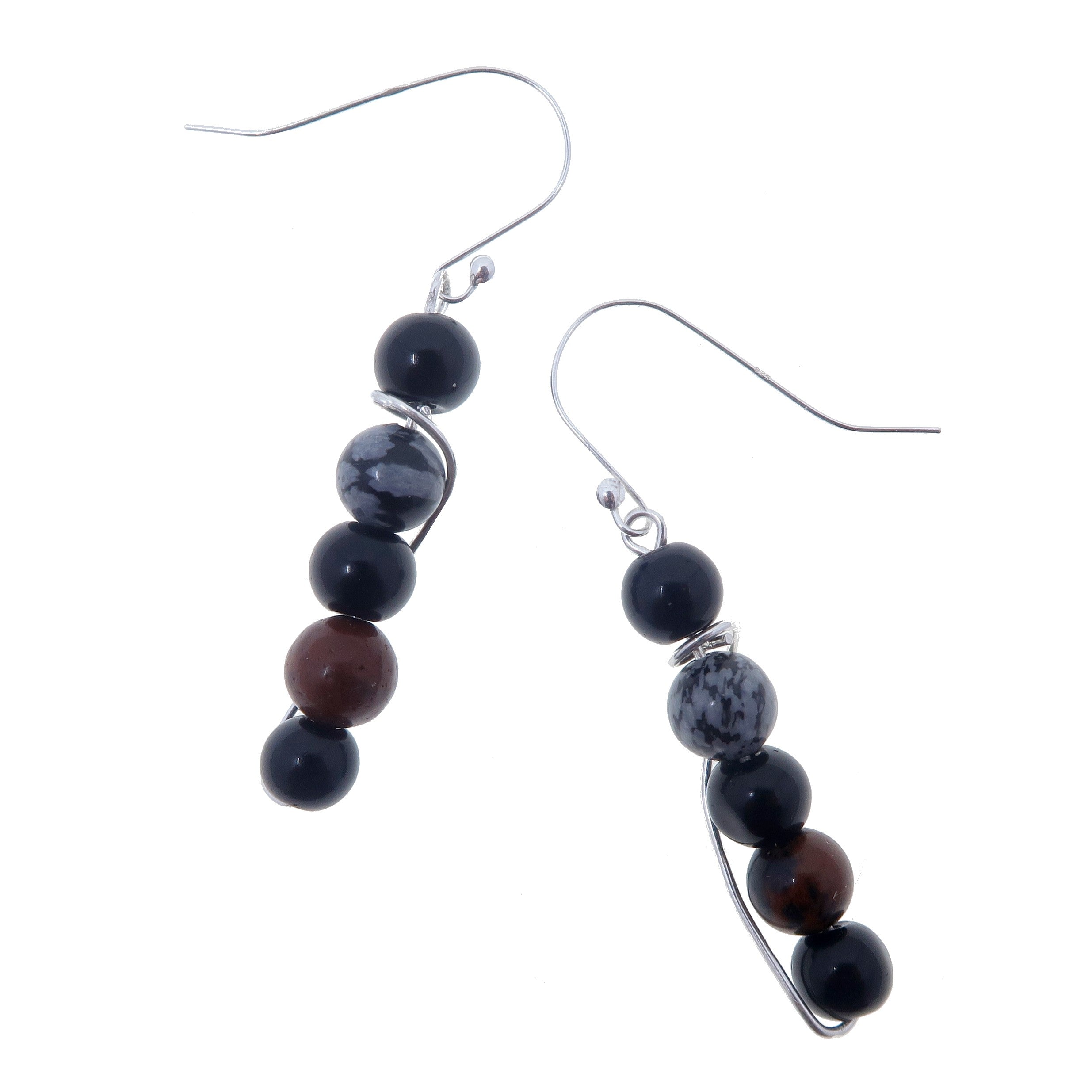 Obsidian Earrings Total Protection Black, Snowflake, Mahogany