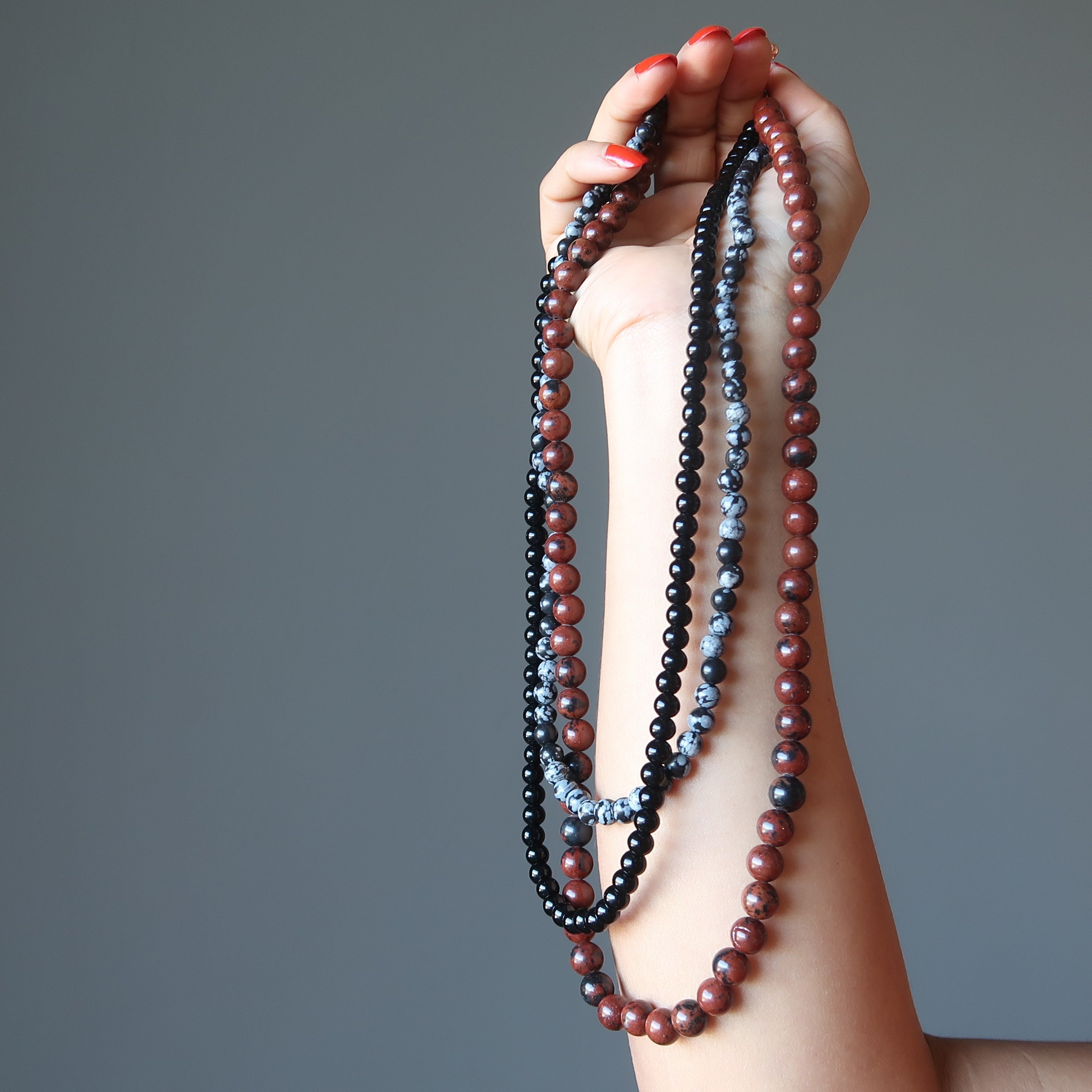 Collier Obsidienne Flocon de Neige 3 Couches Acajou Noir