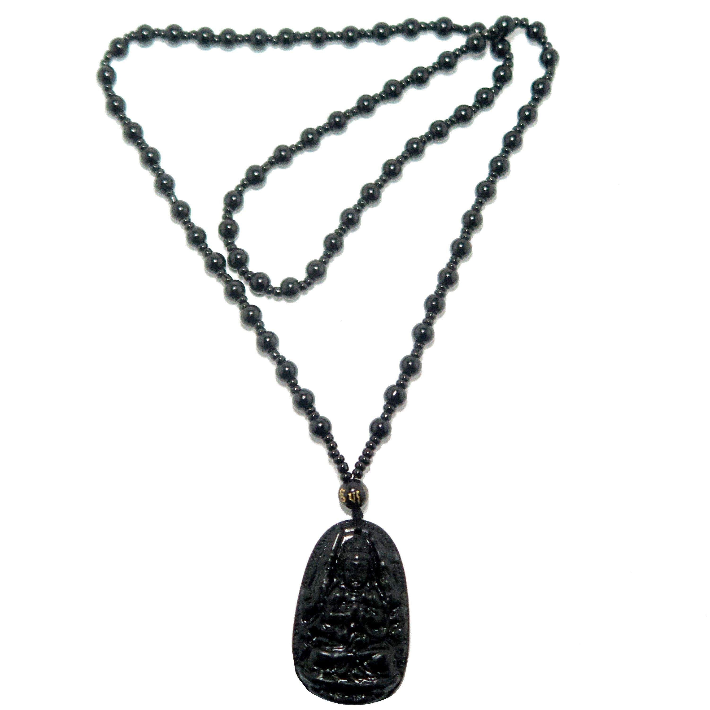 Black Obsidian Necklace Kwan Yin Goddess Protection