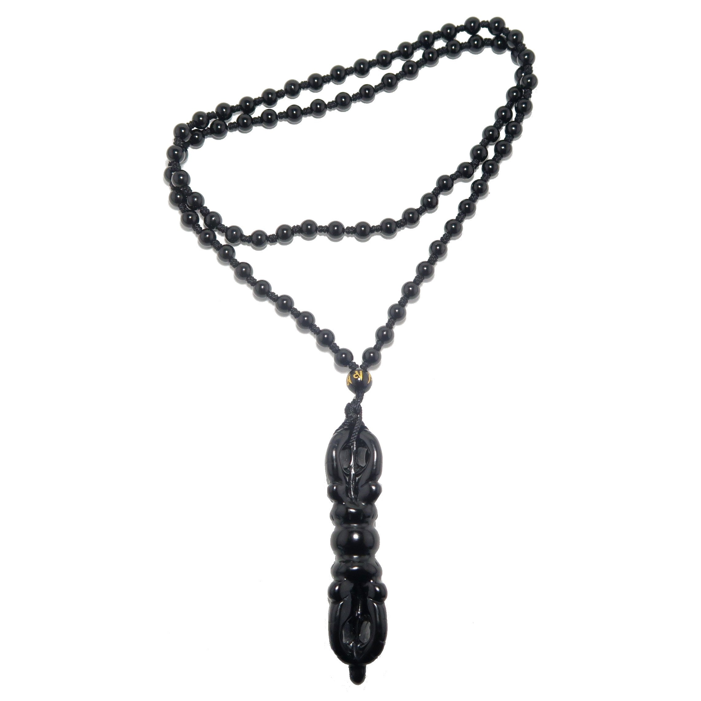 Collier en obsidienne noire avec pendentif Dorje et gardien