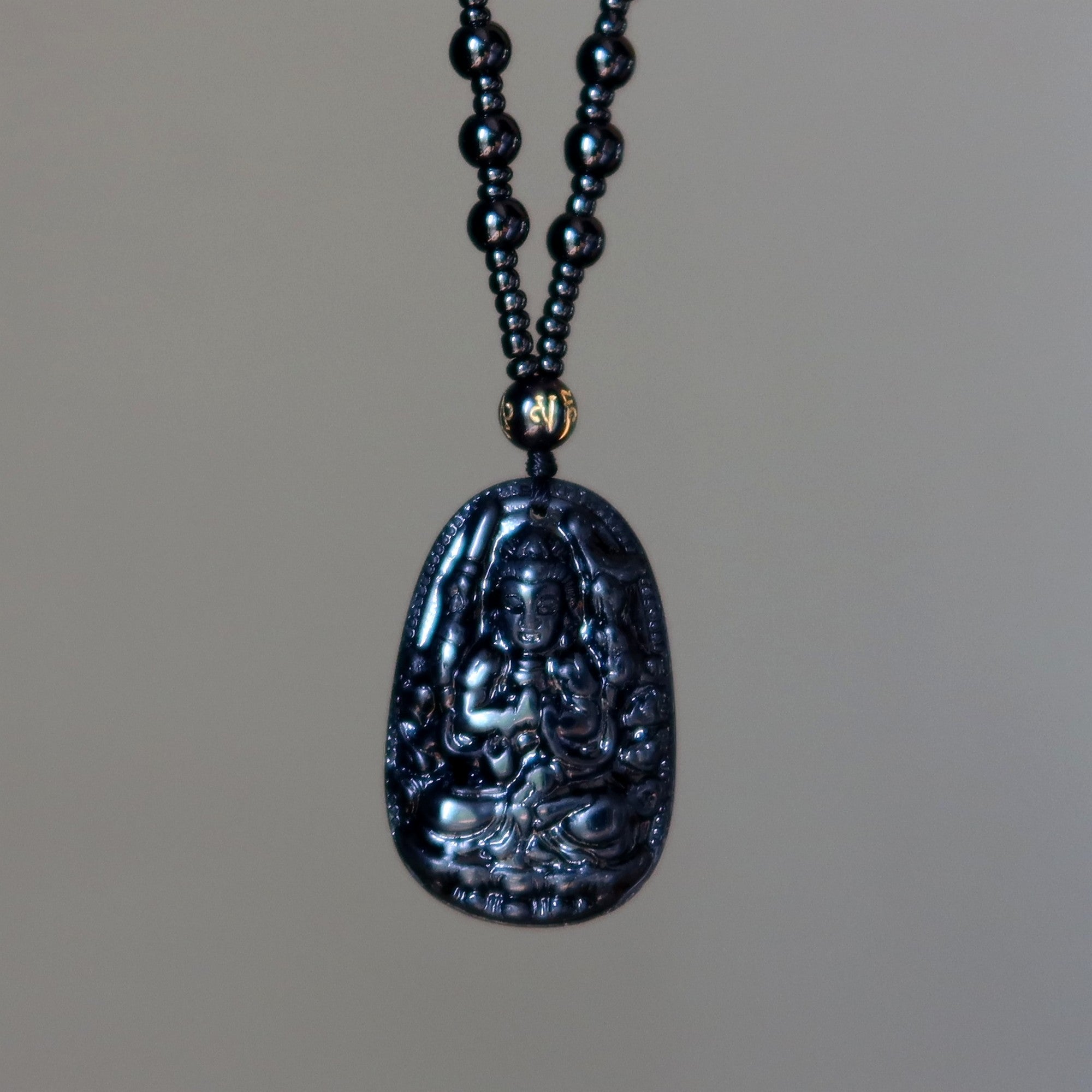 Black Obsidian Necklace Kwan Yin Goddess Protection