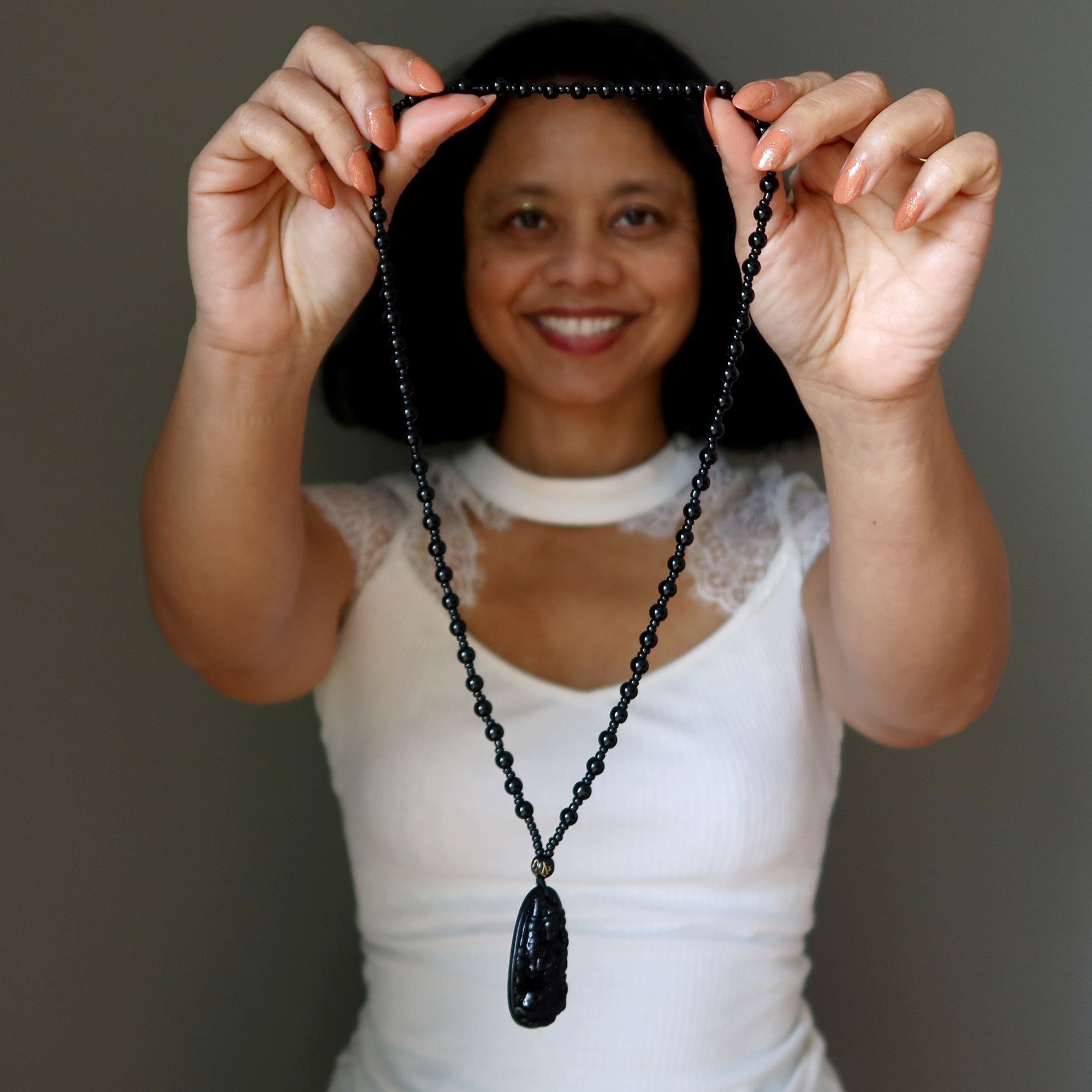 Black Obsidian Necklace Kwan Yin Goddess Protection