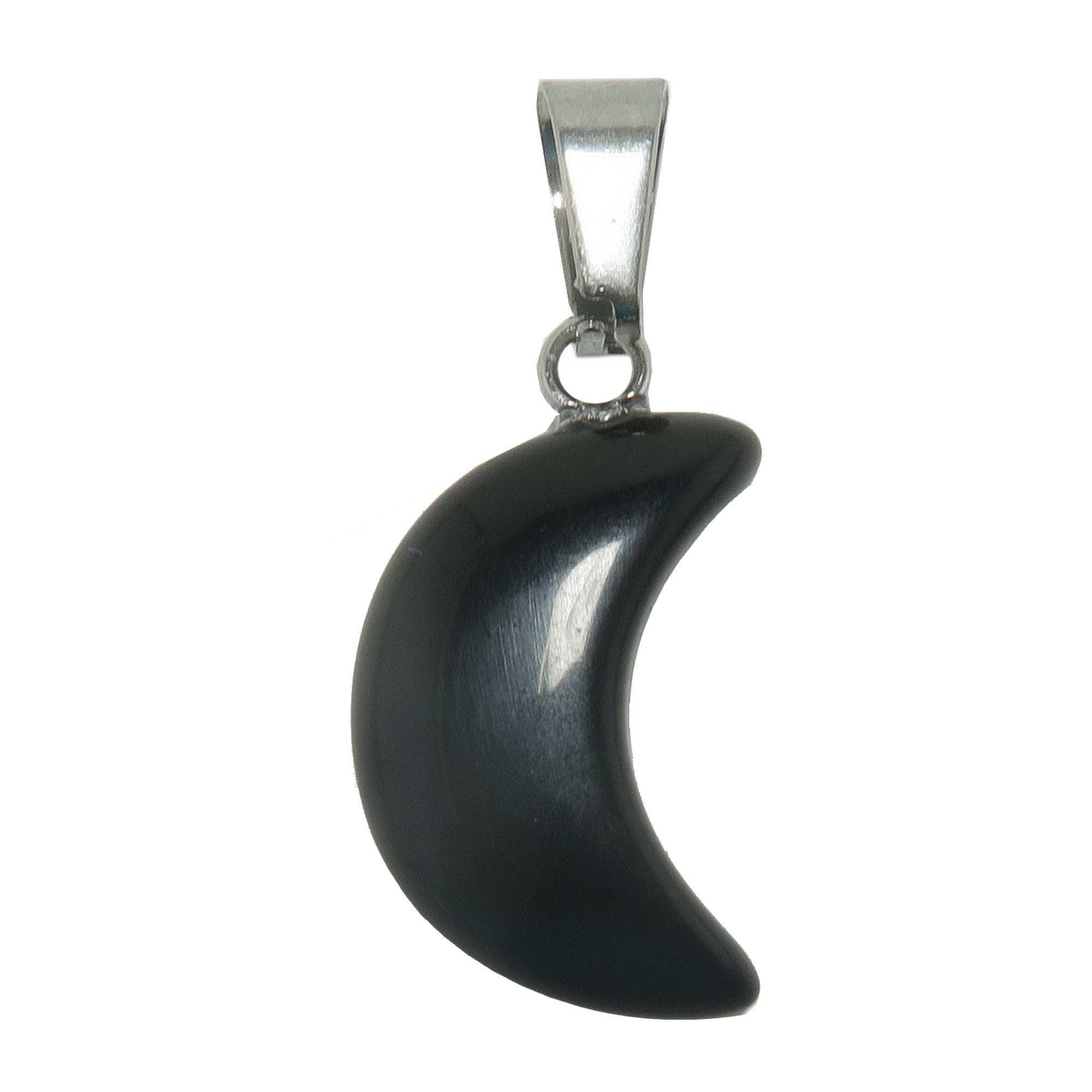Schwarzer Obsidian Anhänger Halbmond Neumond Silber
