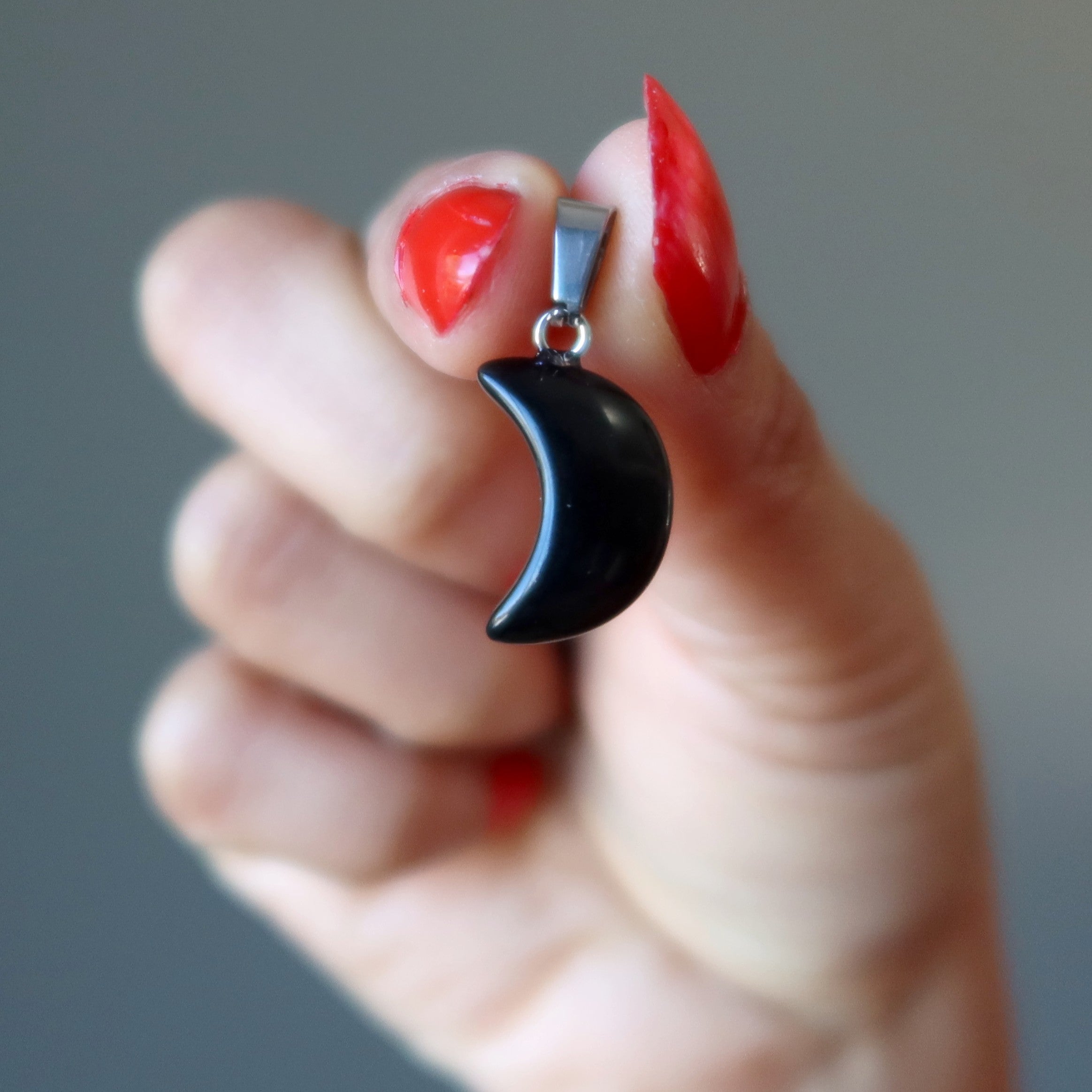 Schwarzer Obsidian Anhänger Halbmond Neumond Silber
