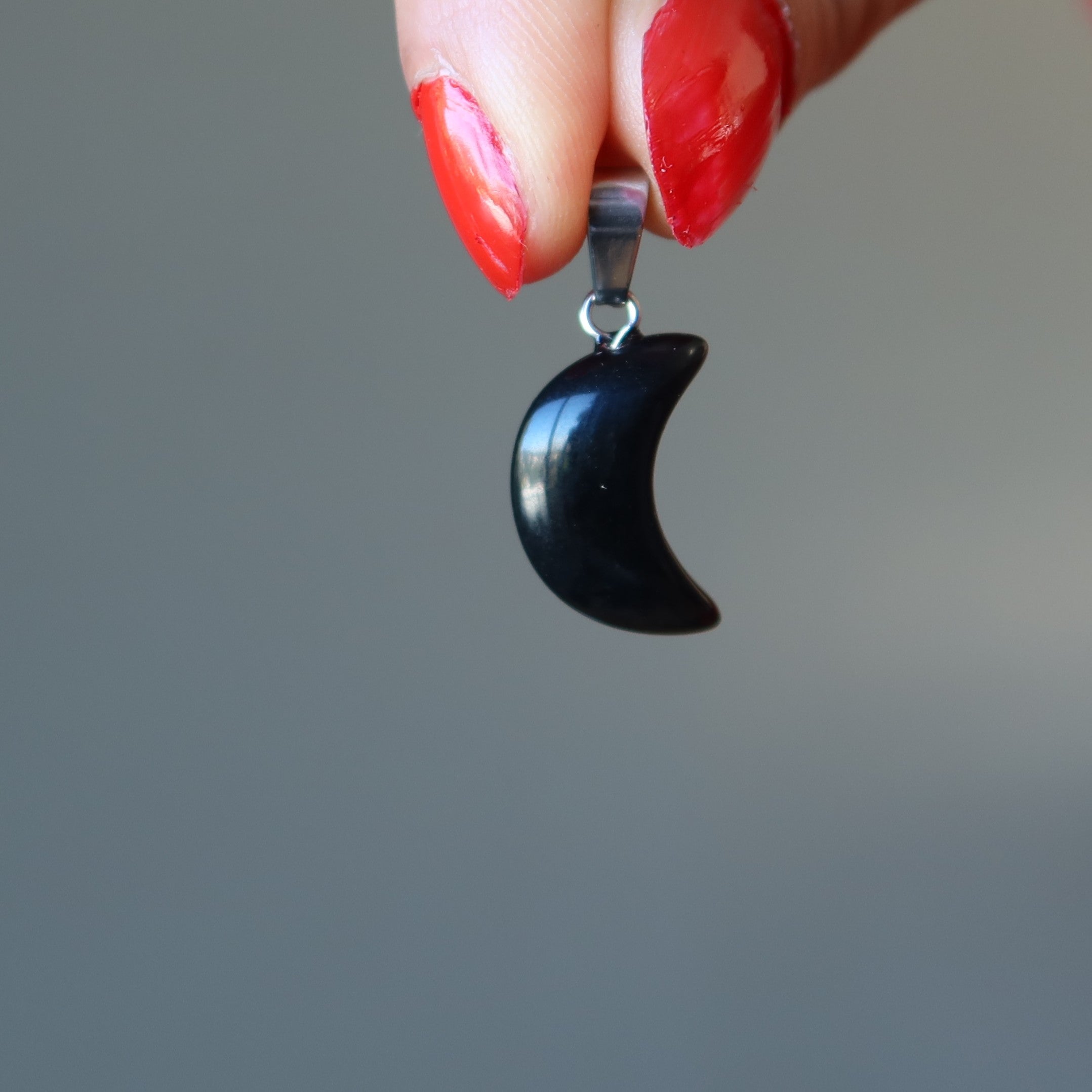 Schwarzer Obsidian Anhänger Halbmond Neumond Silber