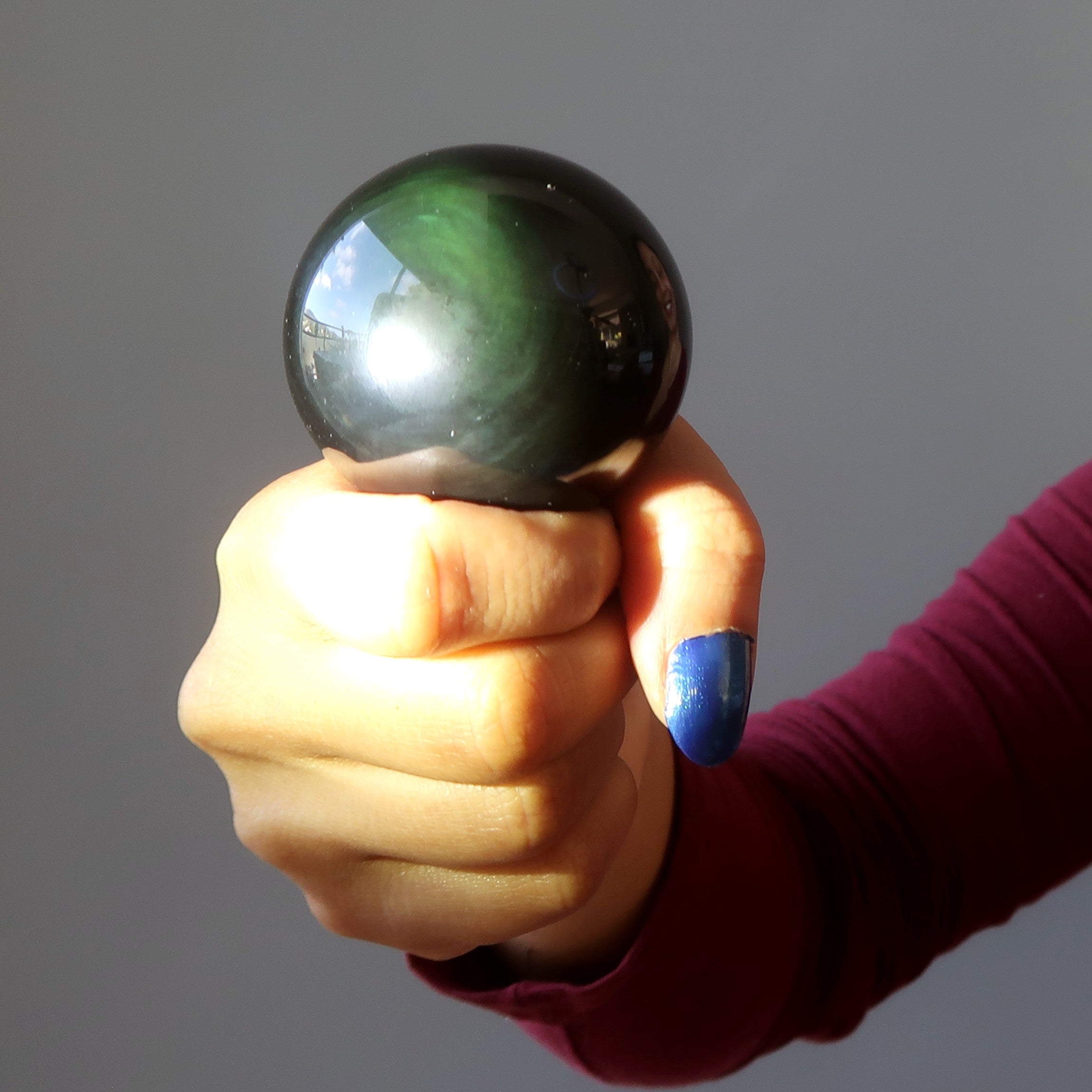 Sphère d'Obsidienne Arc-en-ciel Oeil de Chat Vert