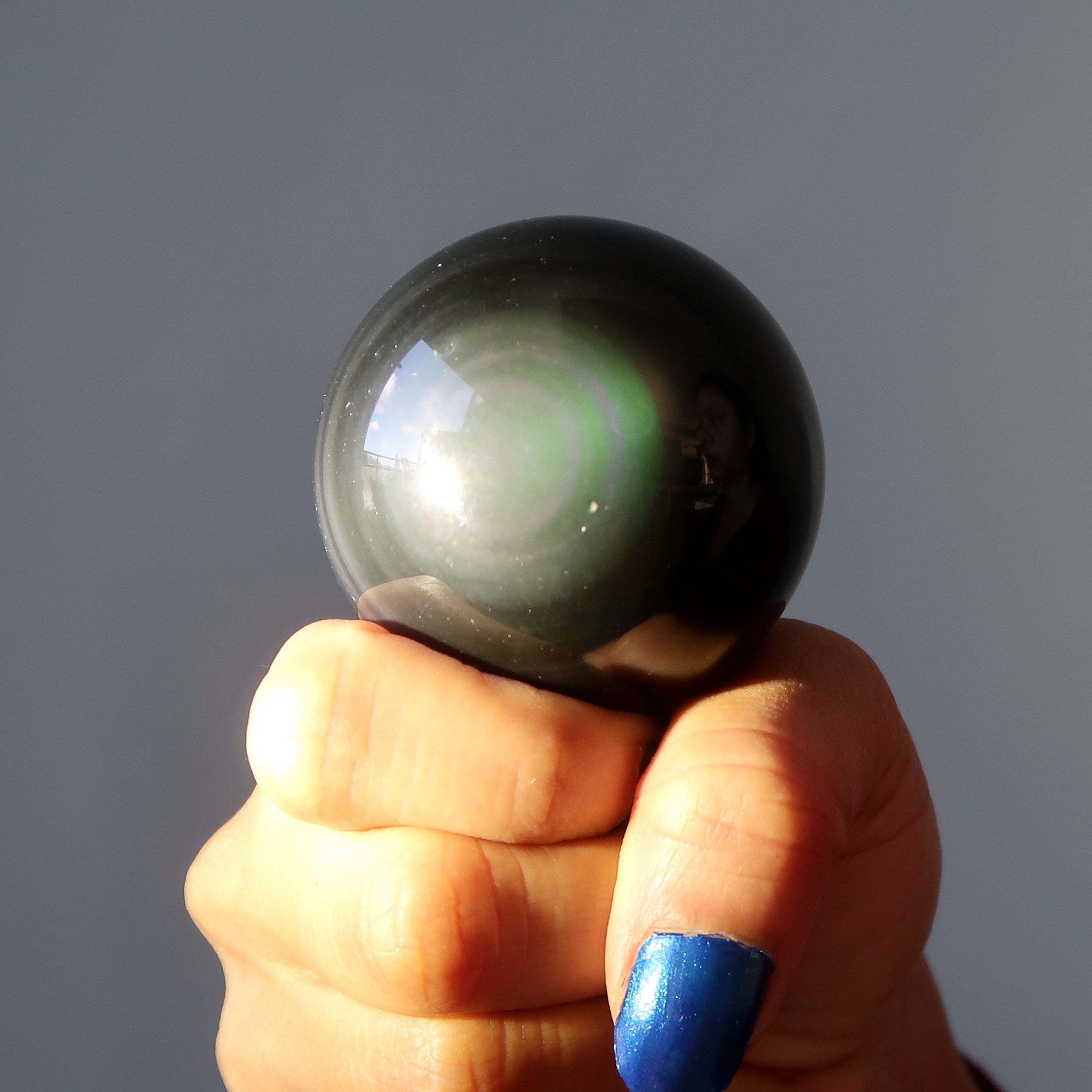 Sphère d'Obsidienne Arc-en-ciel Oeil de Chat Vert