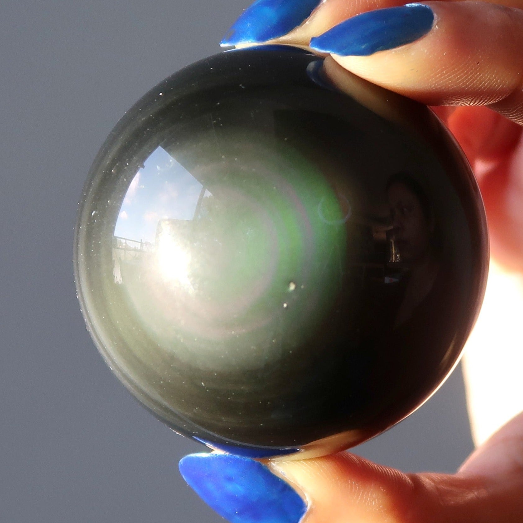 Sphère d'Obsidienne Arc-en-ciel Oeil de Chat Vert