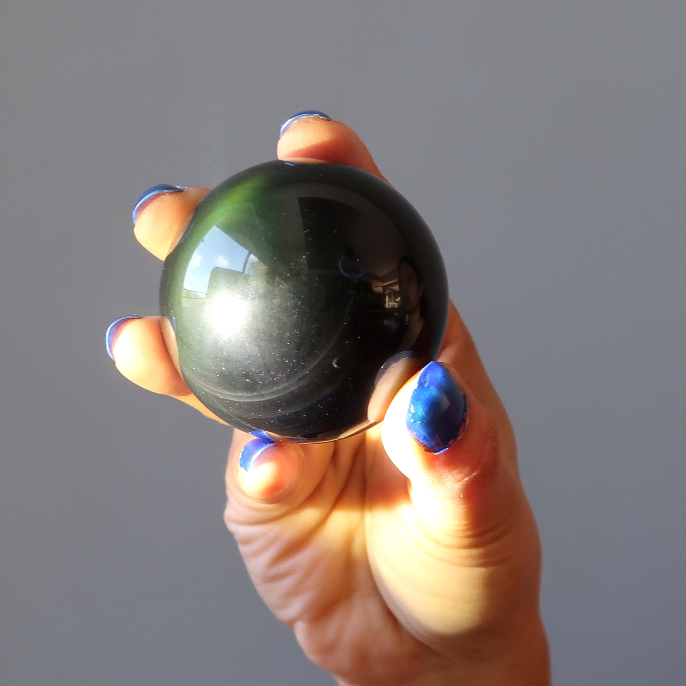 Sphère d'Obsidienne Arc-en-ciel Oeil de Chat Vert