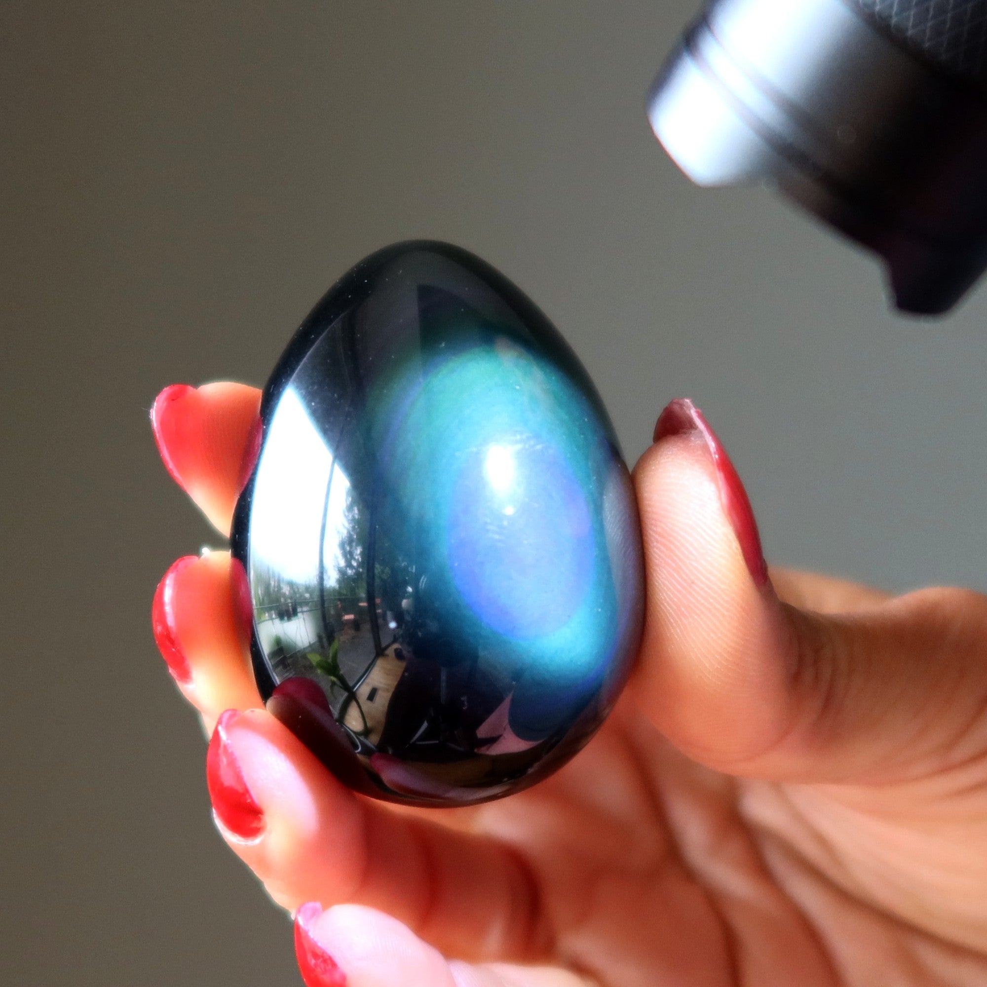 Rainbow Obsidian Egg Higher Chakras Glowing Energy Stone