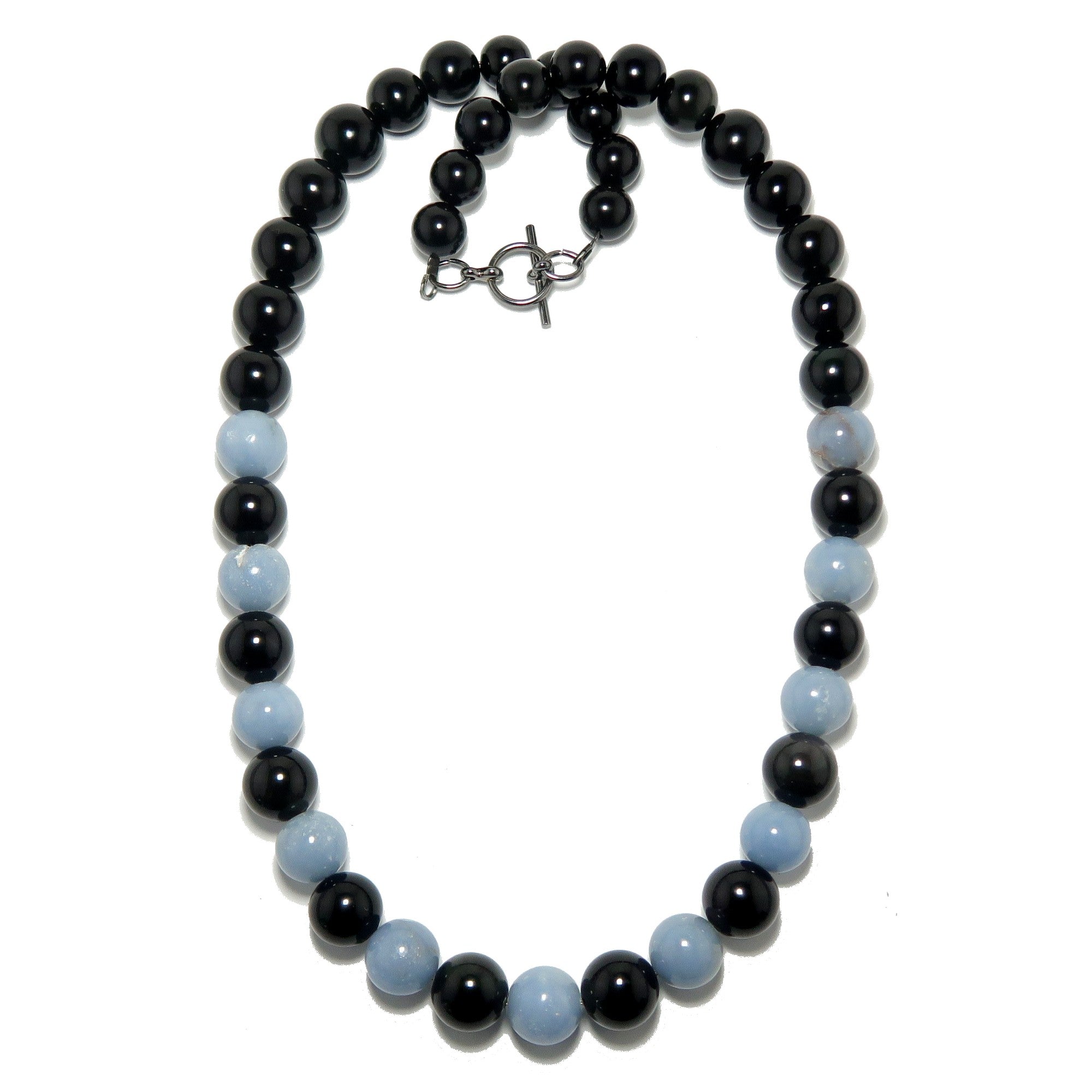Collier Angélite et Obsidienne Arc-en-ciel - Gemme Ange de la Nuit