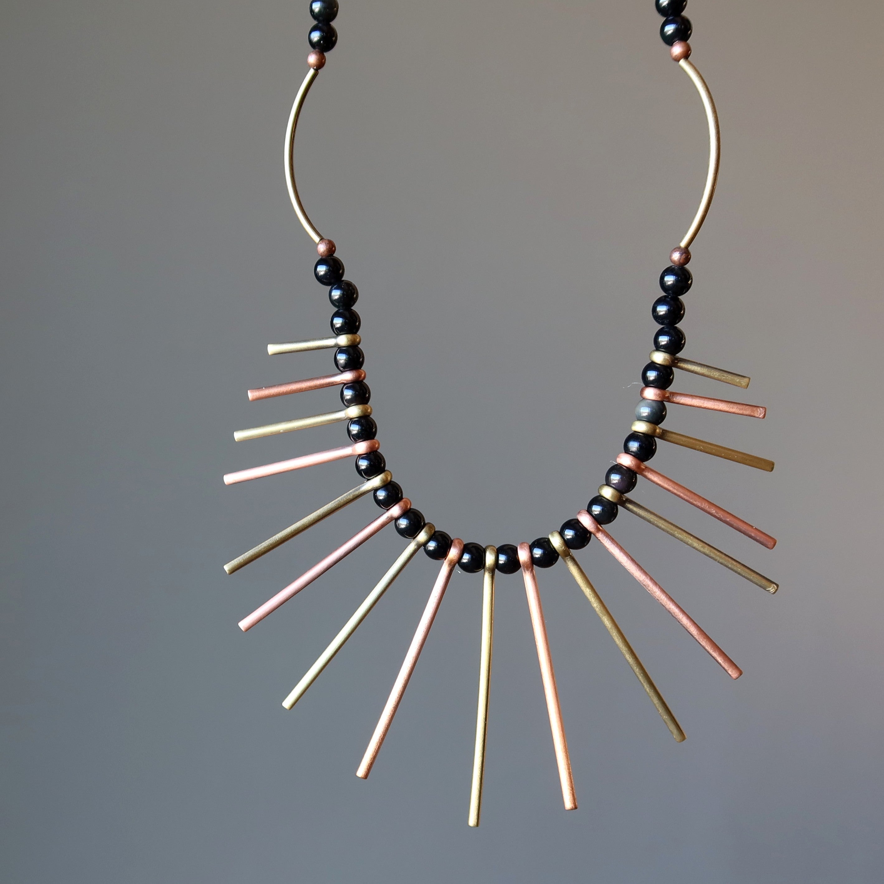Black Obsidian Necklace Queen's Fanfare Gold Brass