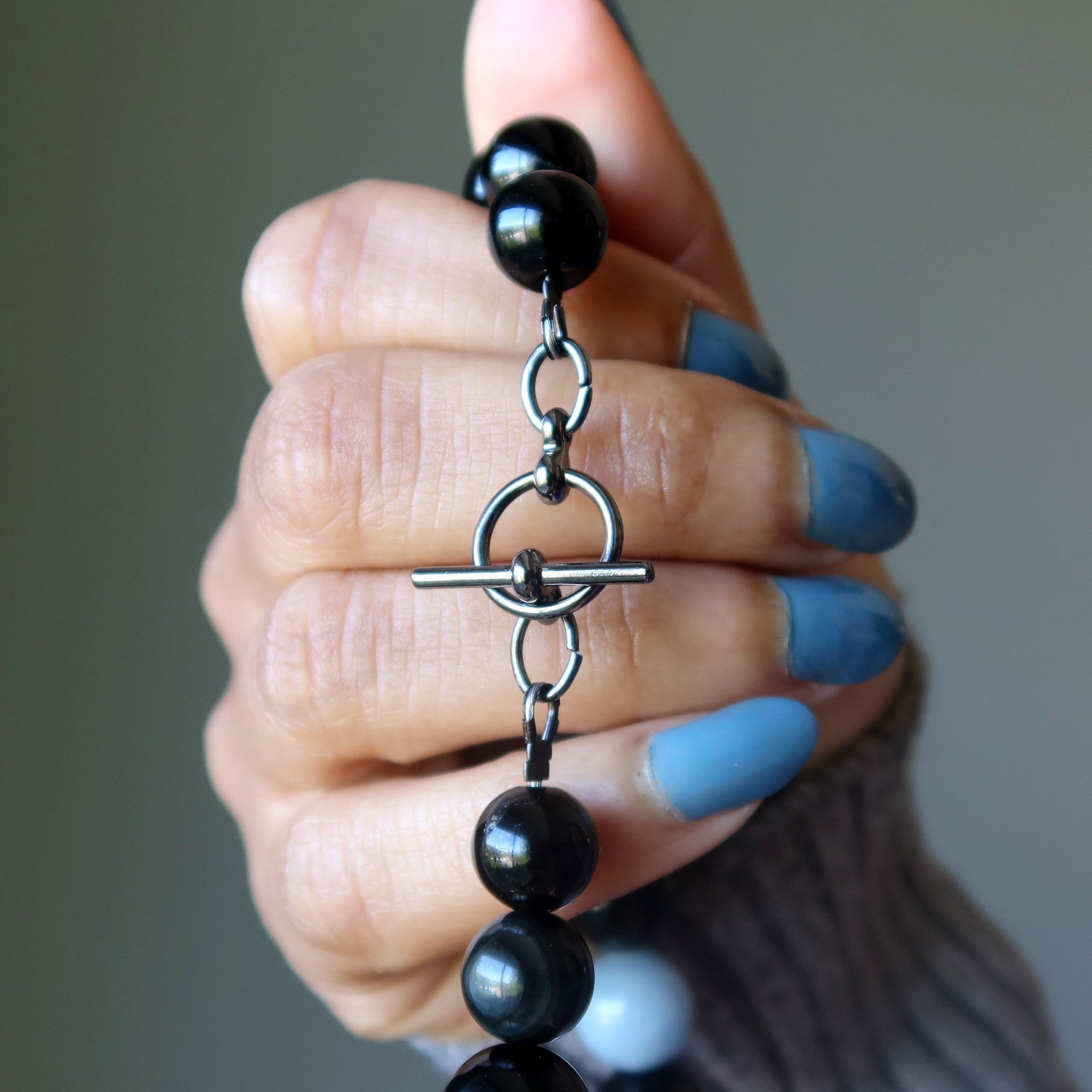 Collier Angélite et Obsidienne Arc-en-ciel - Gemme Ange de la Nuit