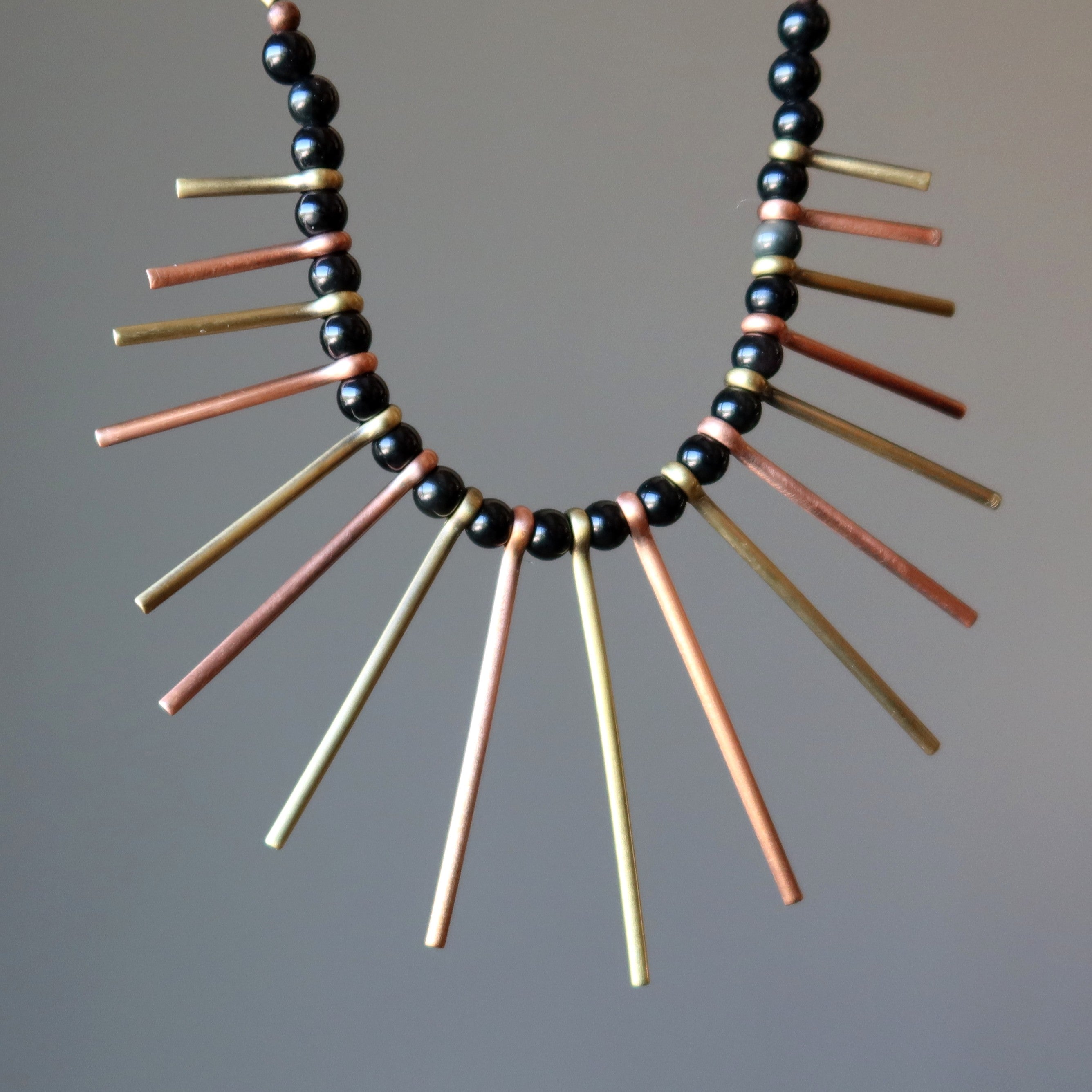 Black Obsidian Necklace Queen's Fanfare Gold Brass
