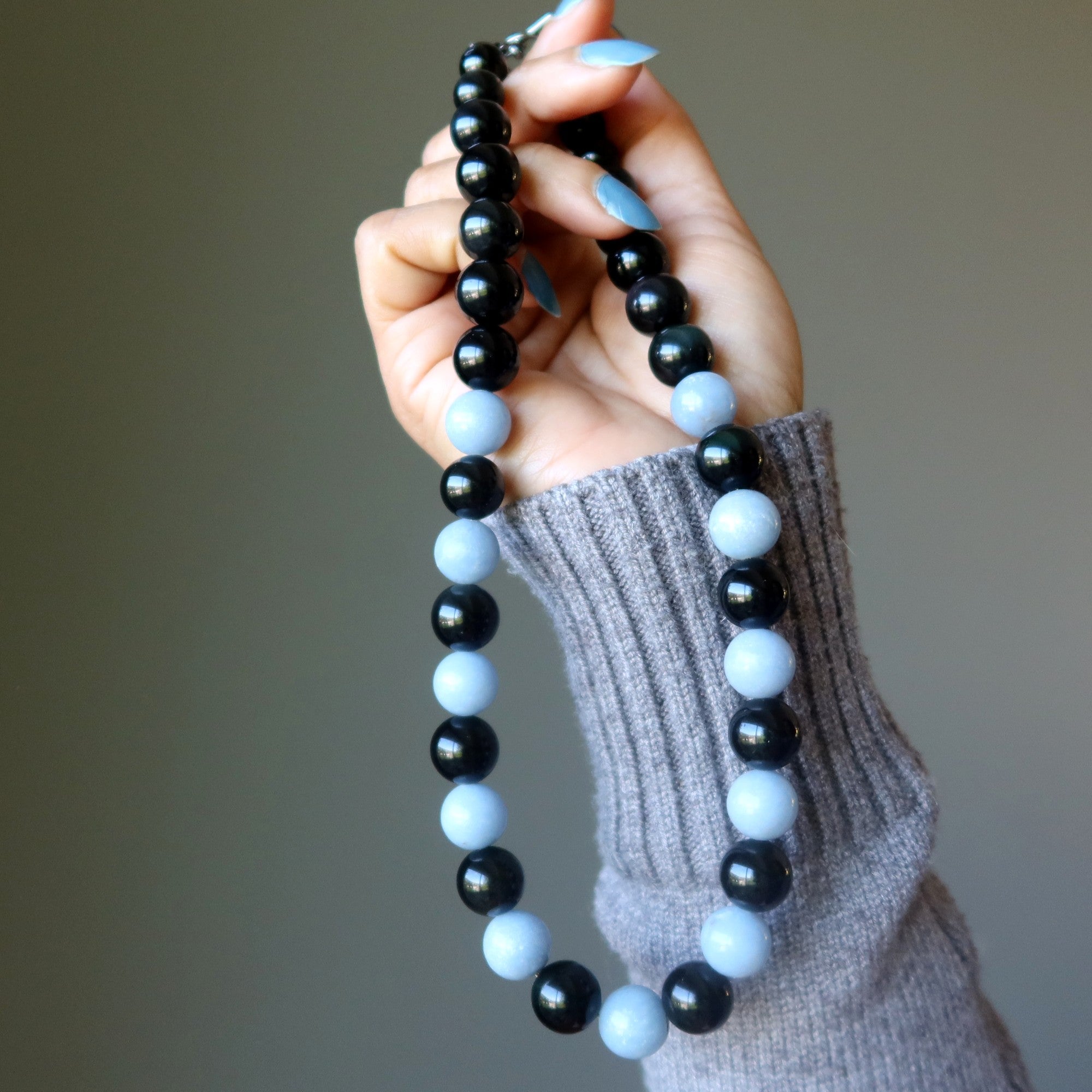 Collier Angélite et Obsidienne Arc-en-ciel - Gemme Ange de la Nuit