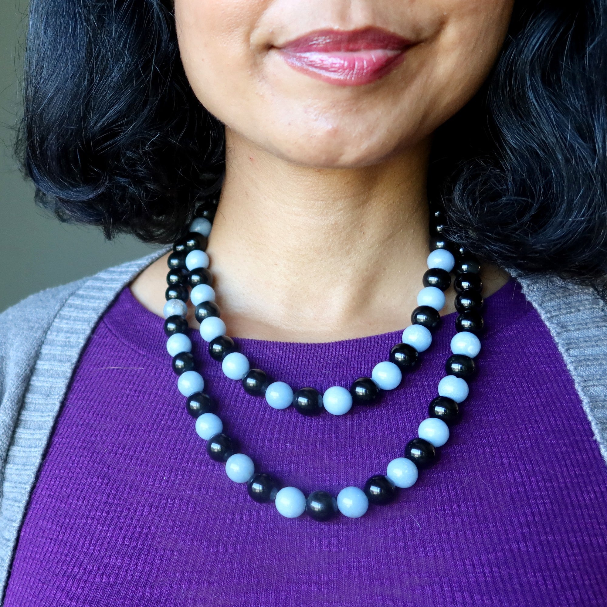 Collier Angélite et Obsidienne Arc-en-ciel - Gemme Ange de la Nuit