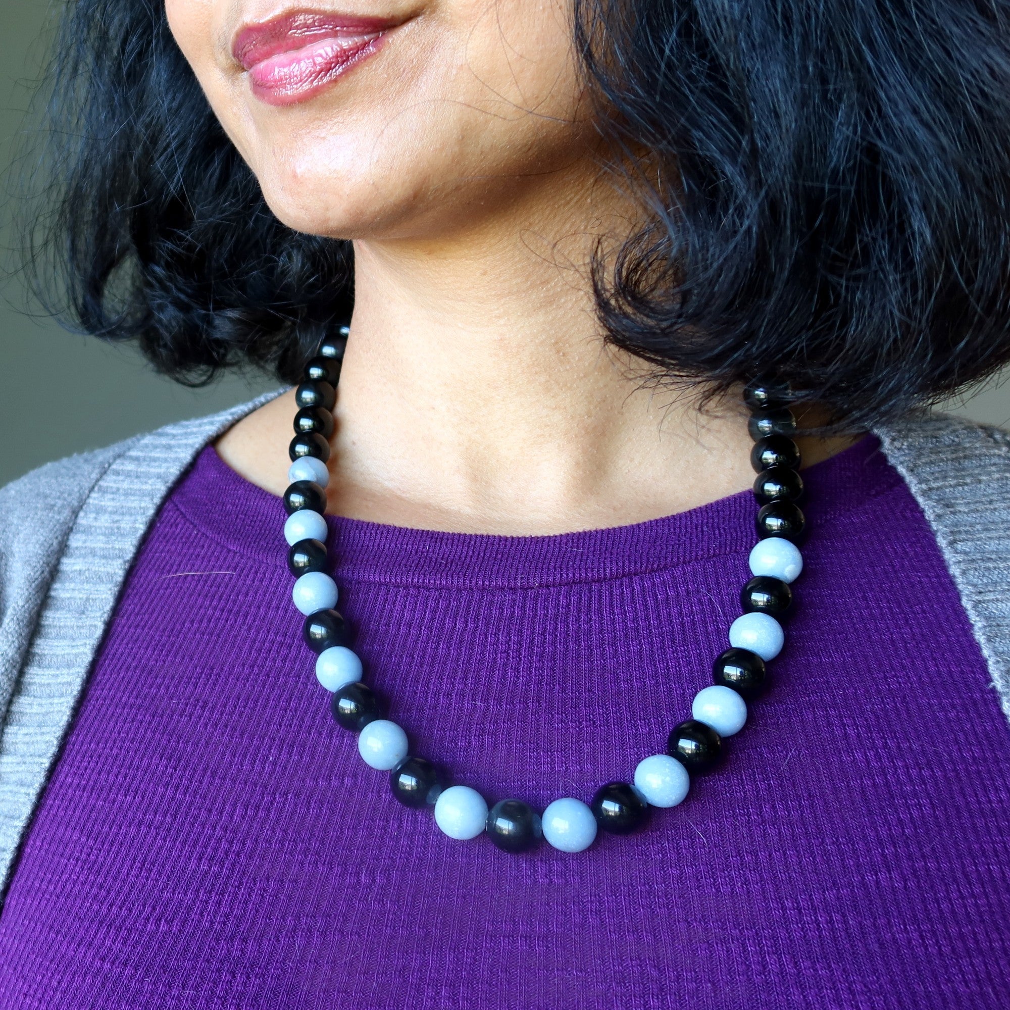 Collier Angélite et Obsidienne Arc-en-ciel - Gemme Ange de la Nuit
