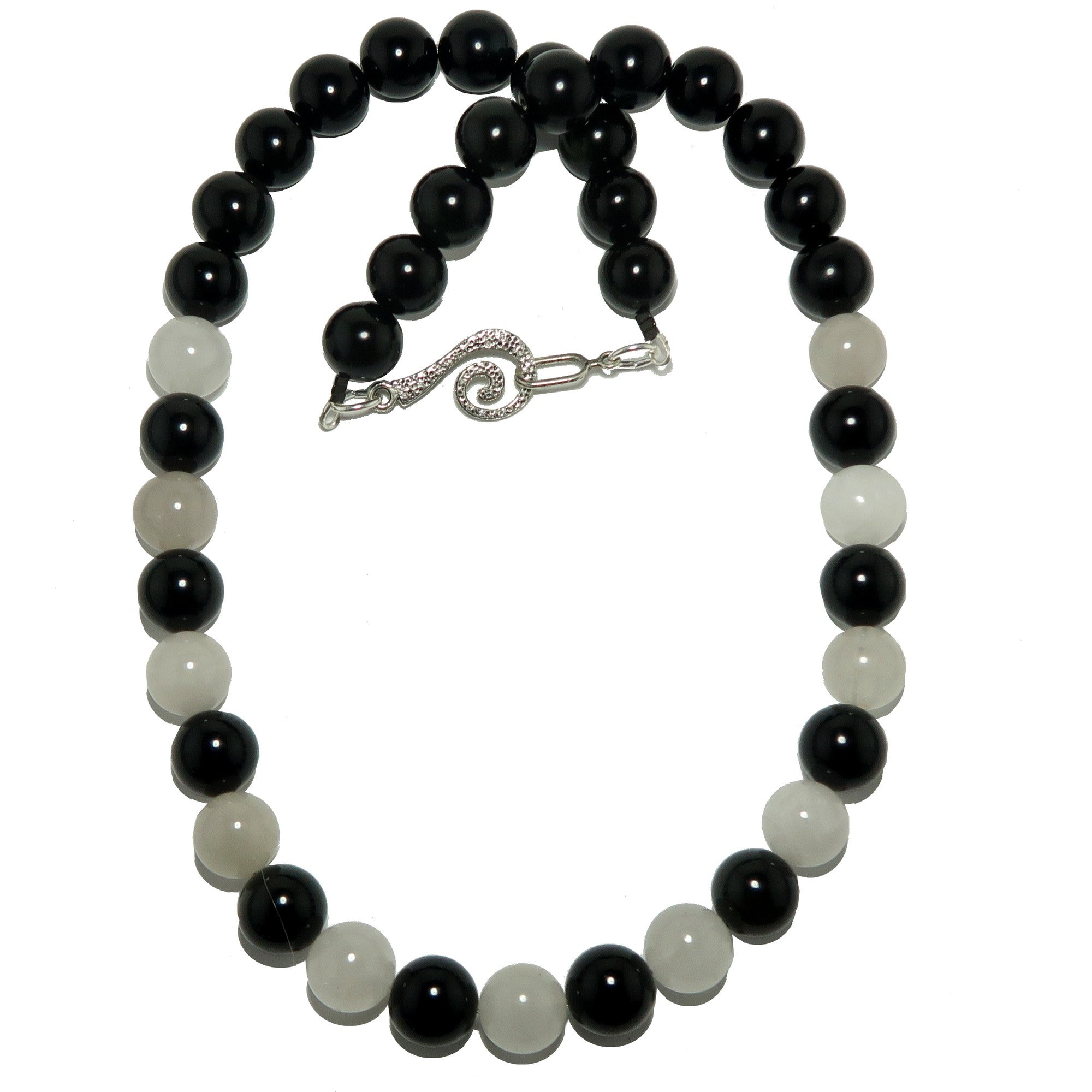 Collier Obsidienne Arc-en-ciel Quartz des Neiges Noir Blanc