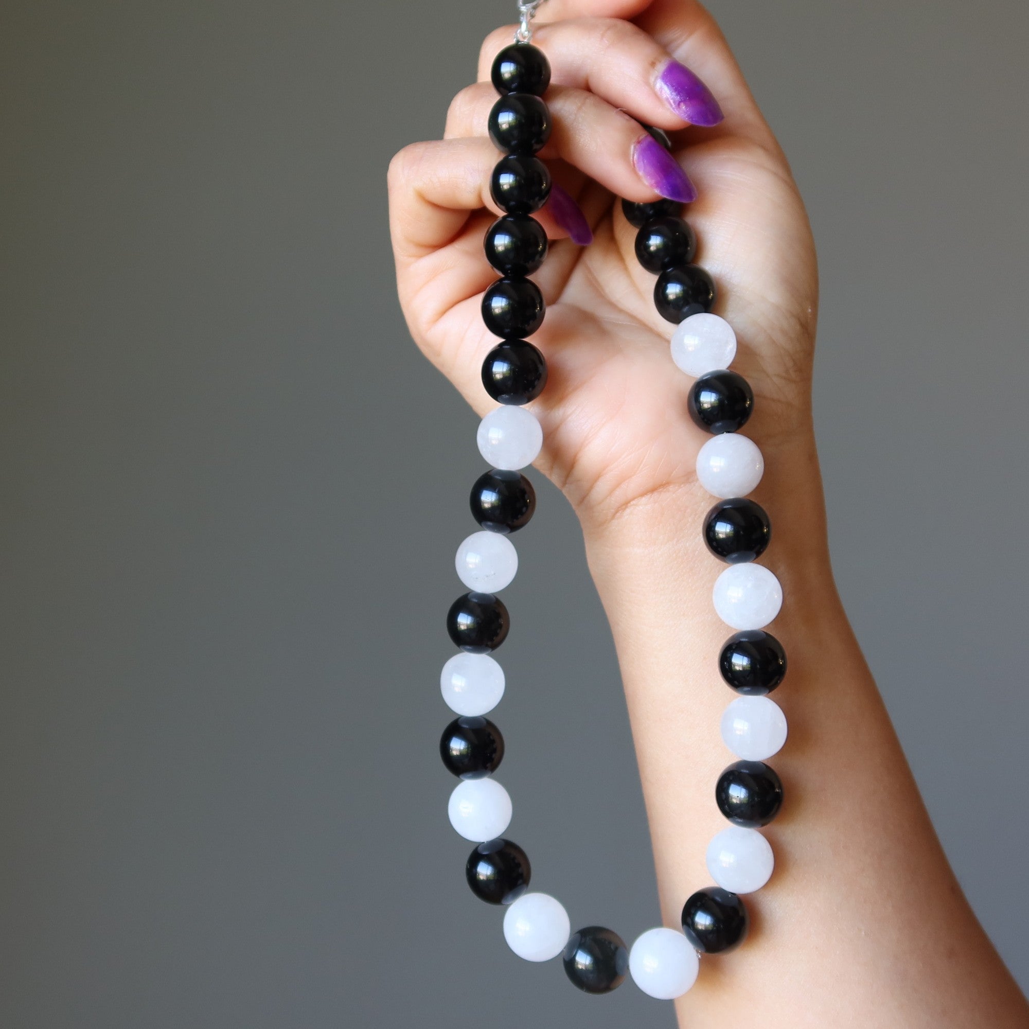 Collier Obsidienne Arc-en-ciel Quartz des Neiges Noir Blanc