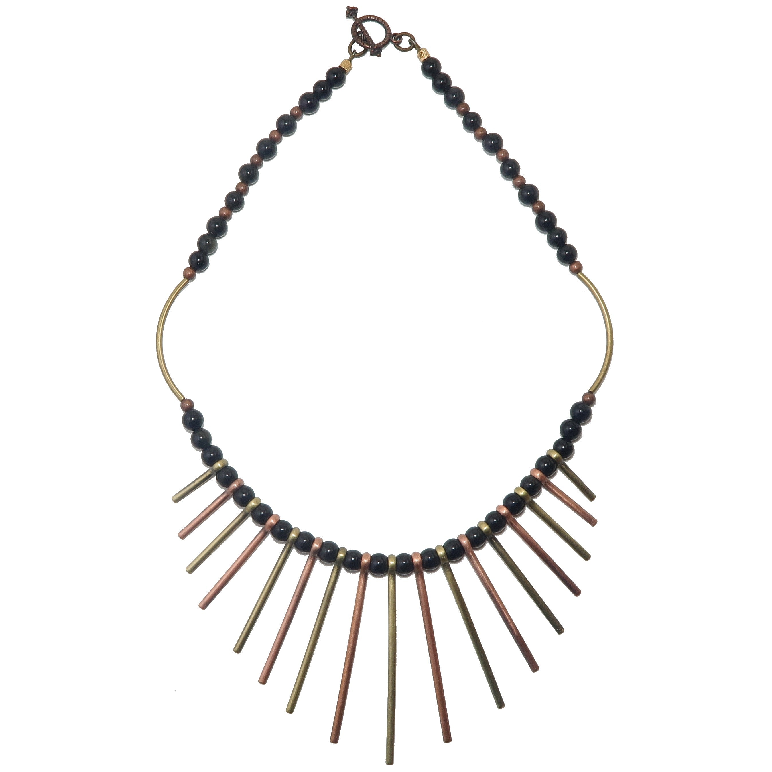 Black Obsidian Necklace Queen's Fanfare Gold Brass