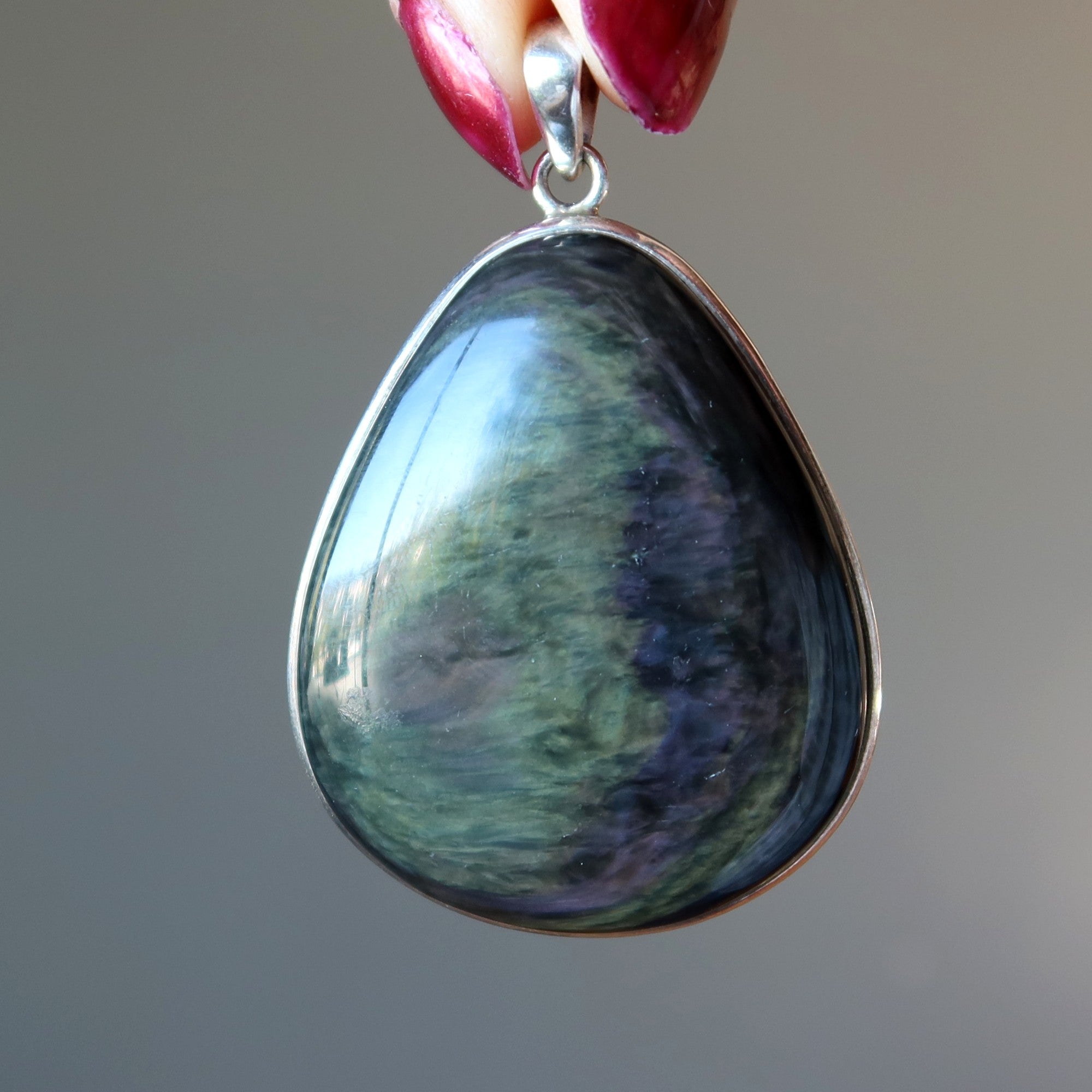 Rainbow Obsidian Pendant Big Protector Sterling Silver