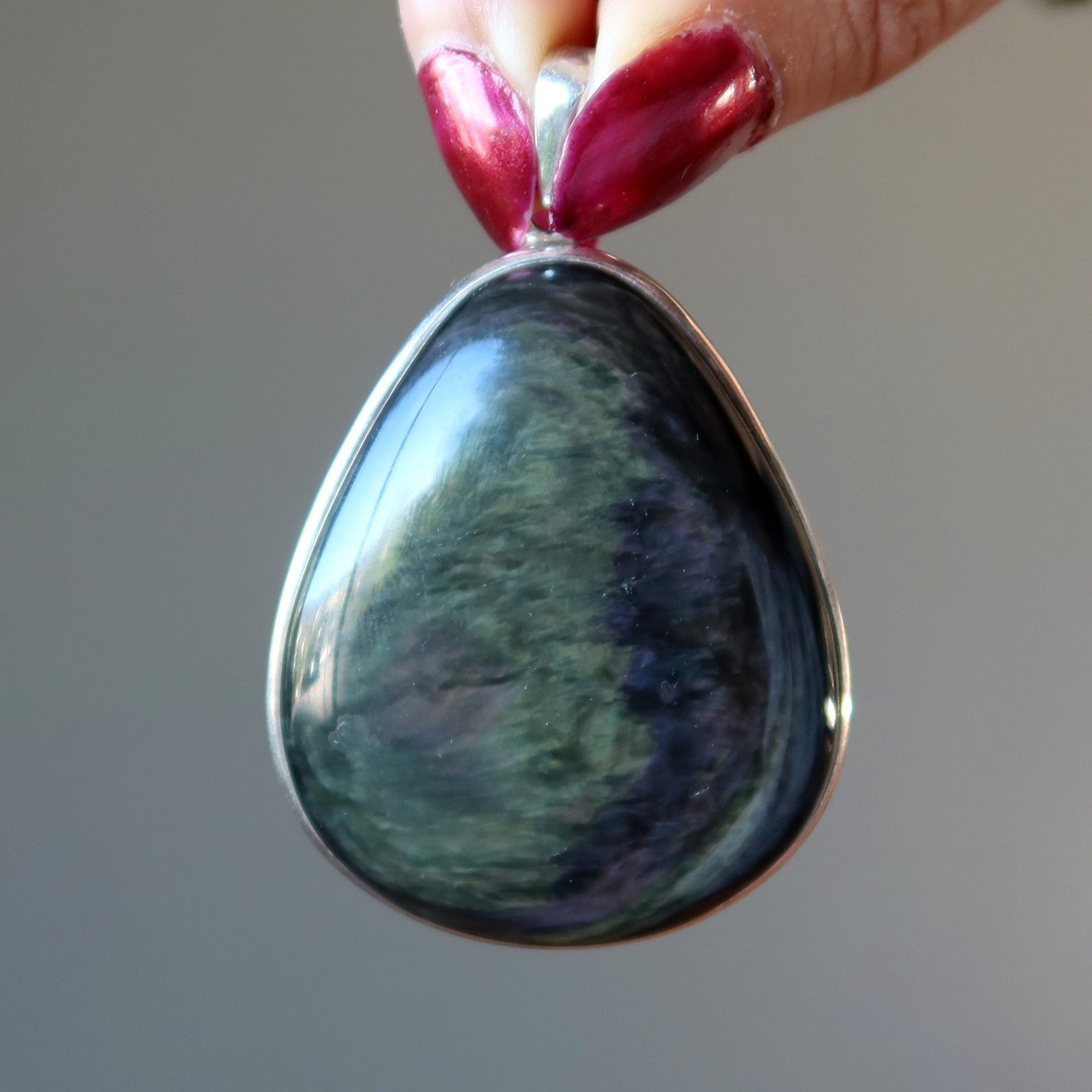 Rainbow Obsidian Pendant Big Protector Sterling Silver