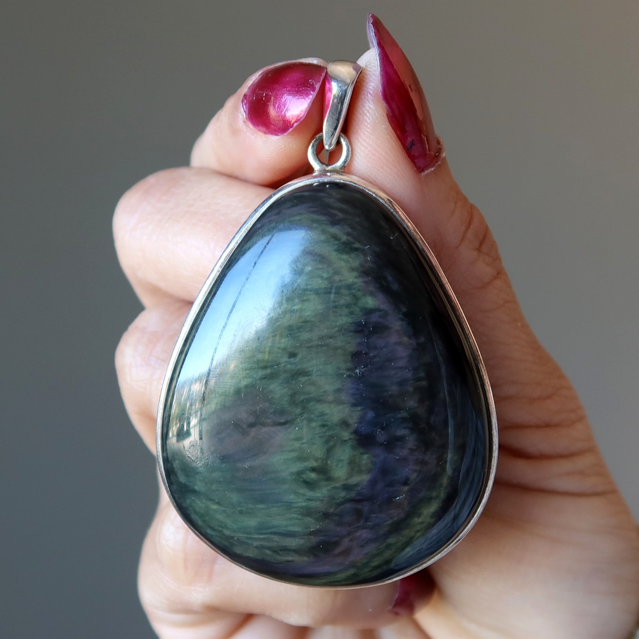 Rainbow Obsidian Pendant Big Protector Sterling Silver