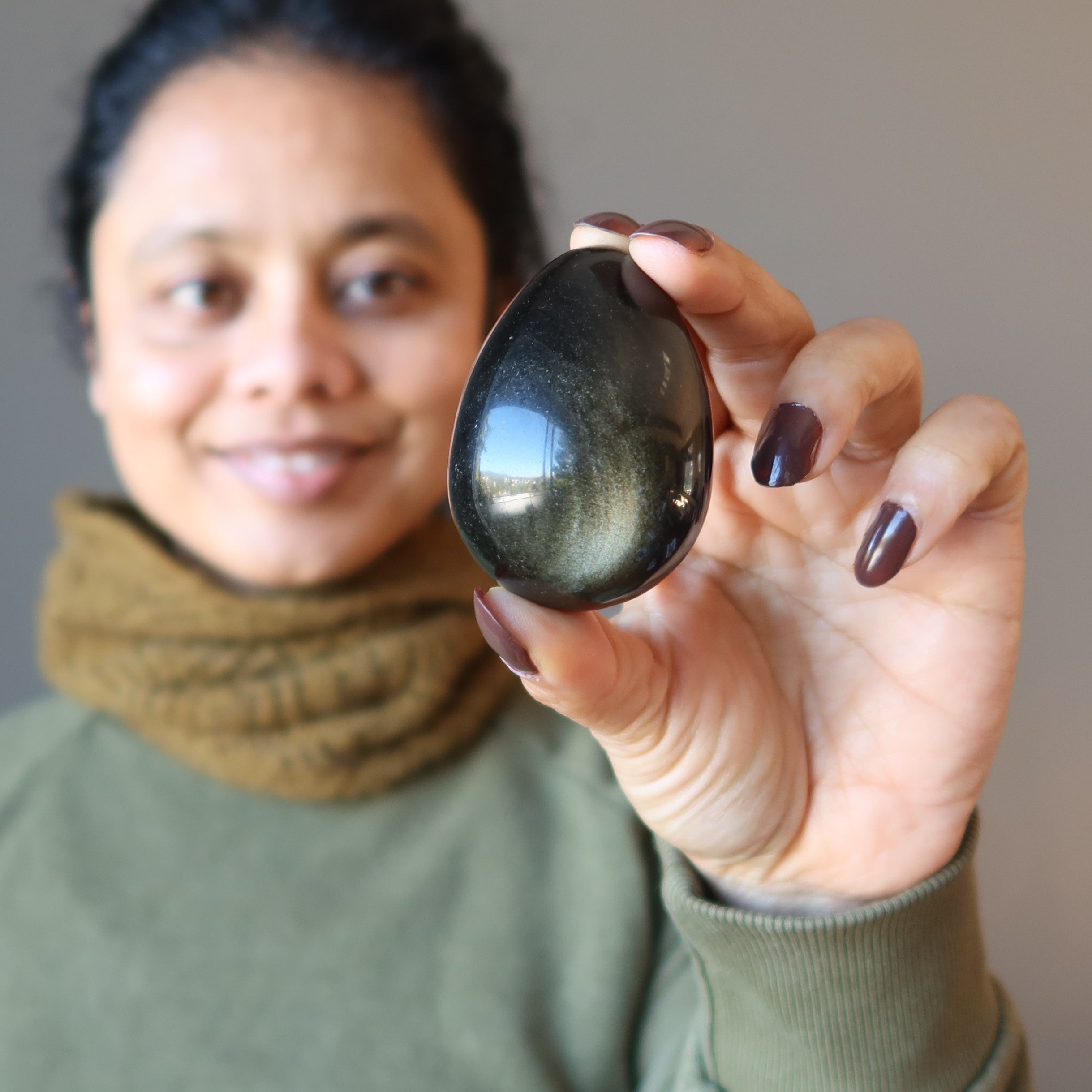 Glanz Obsidian Ei Gold Silber Glanz Luxus Schutz Edelstein