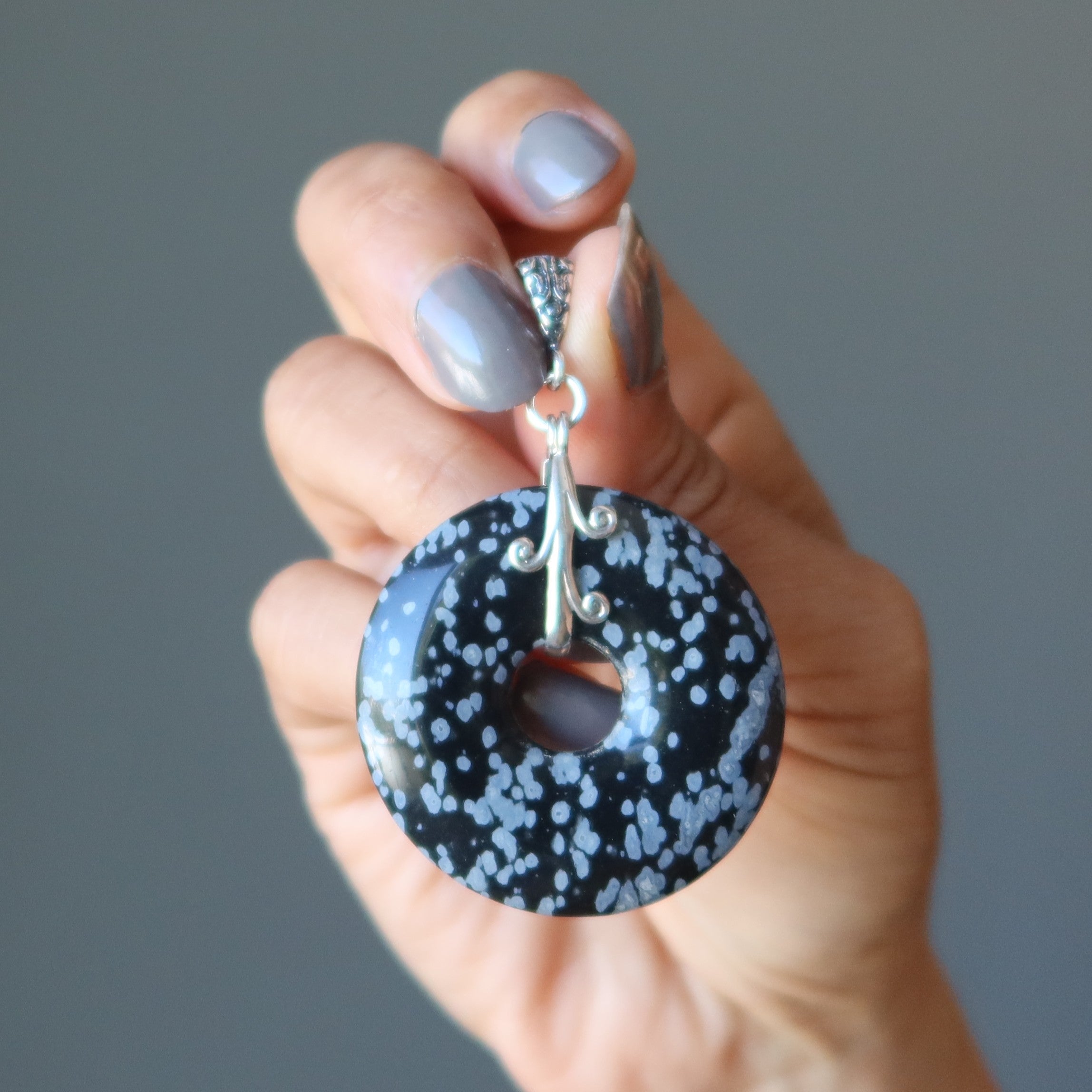 Snowflake Obsidian Pendant Donut Sterling Silver