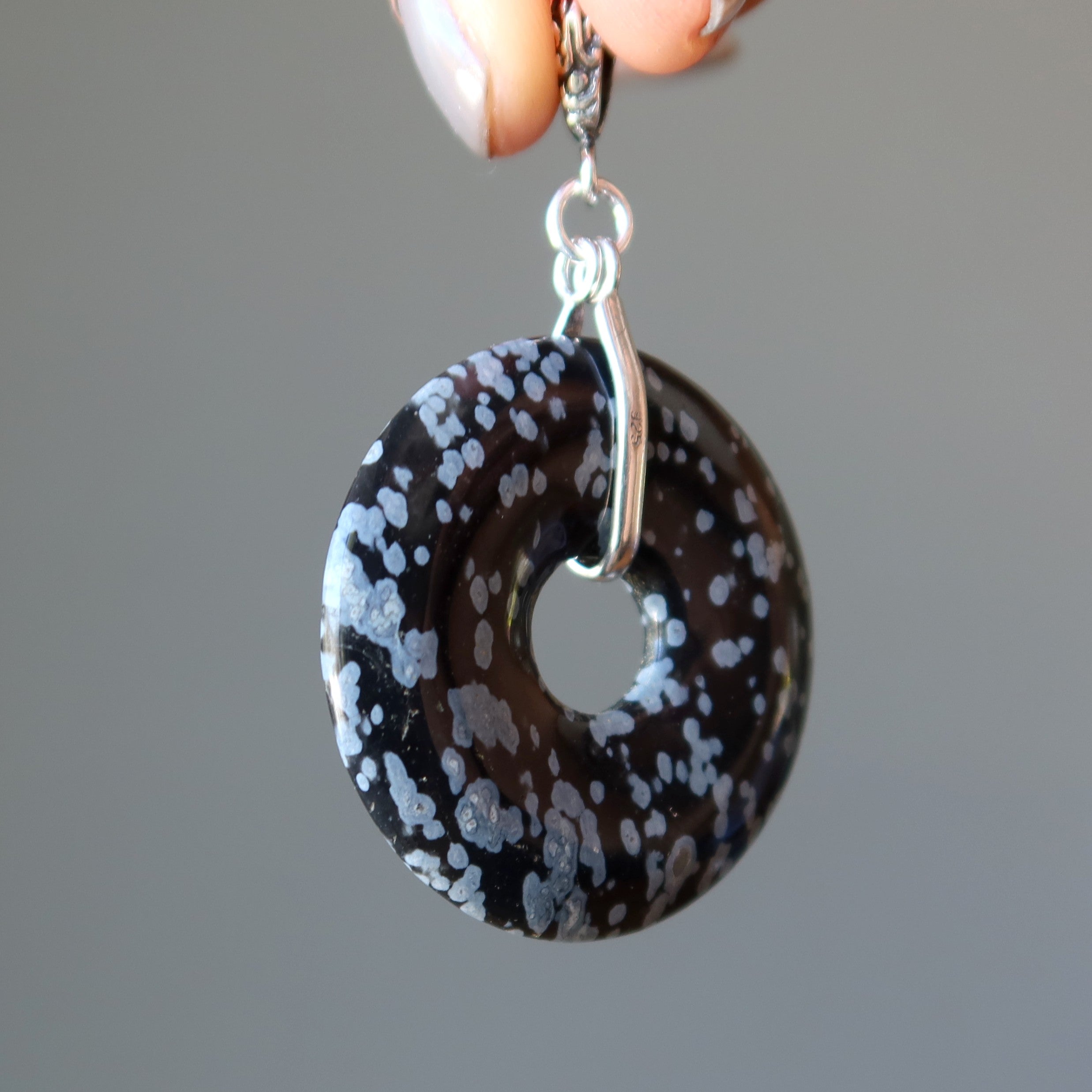 Snowflake Obsidian Pendant Donut Sterling Silver