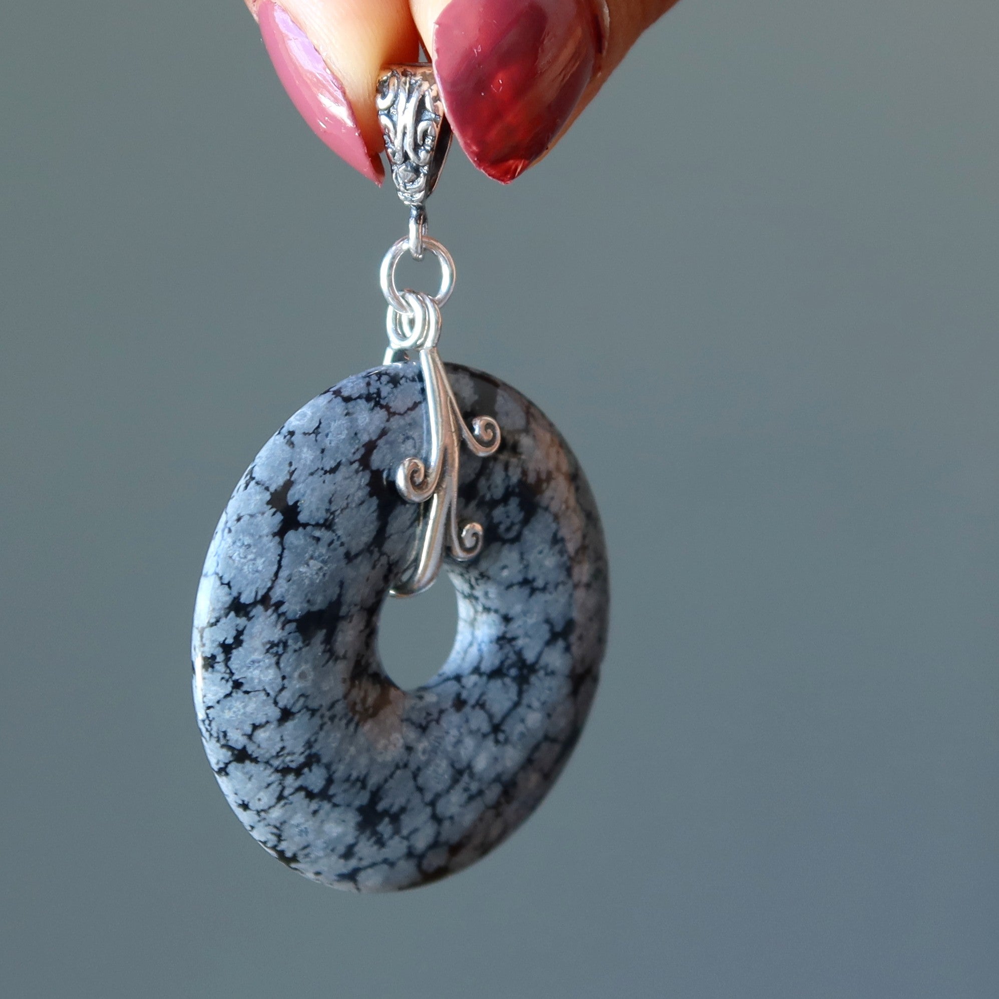 Snowflake Obsidian Pendant Donut Sterling Silver