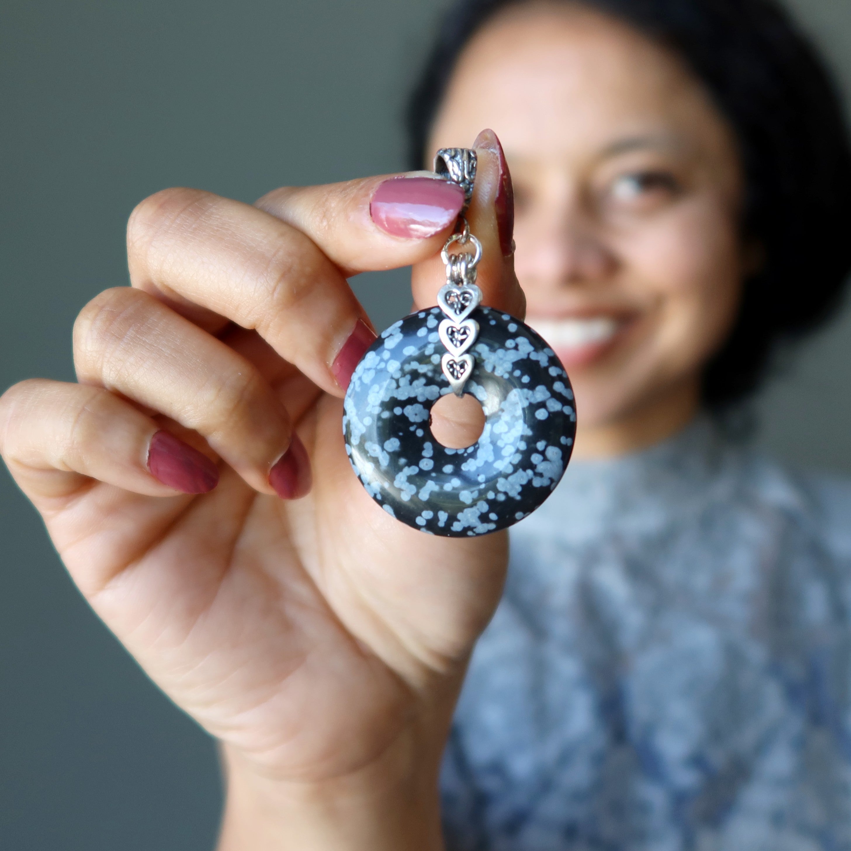 Snowflake Obsidian Pendant Infinite Loop Sterling Silver