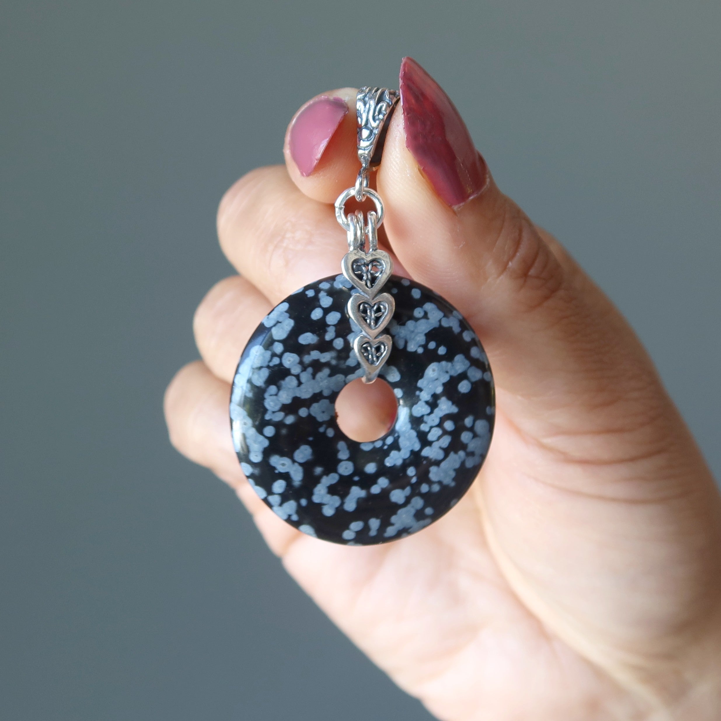 Snowflake Obsidian Pendant Infinite Loop Sterling Silver