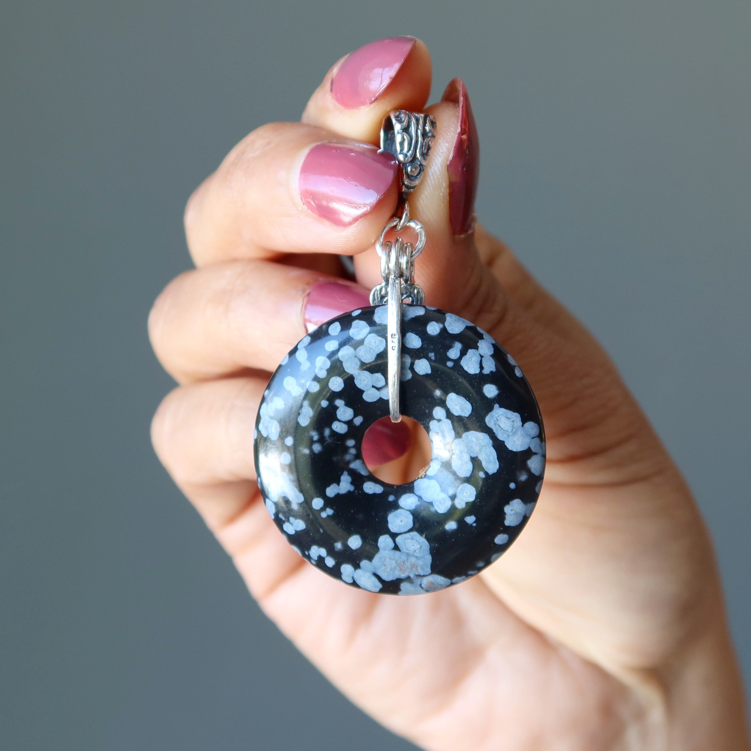 Snowflake Obsidian Pendant Infinite Loop Sterling Silver