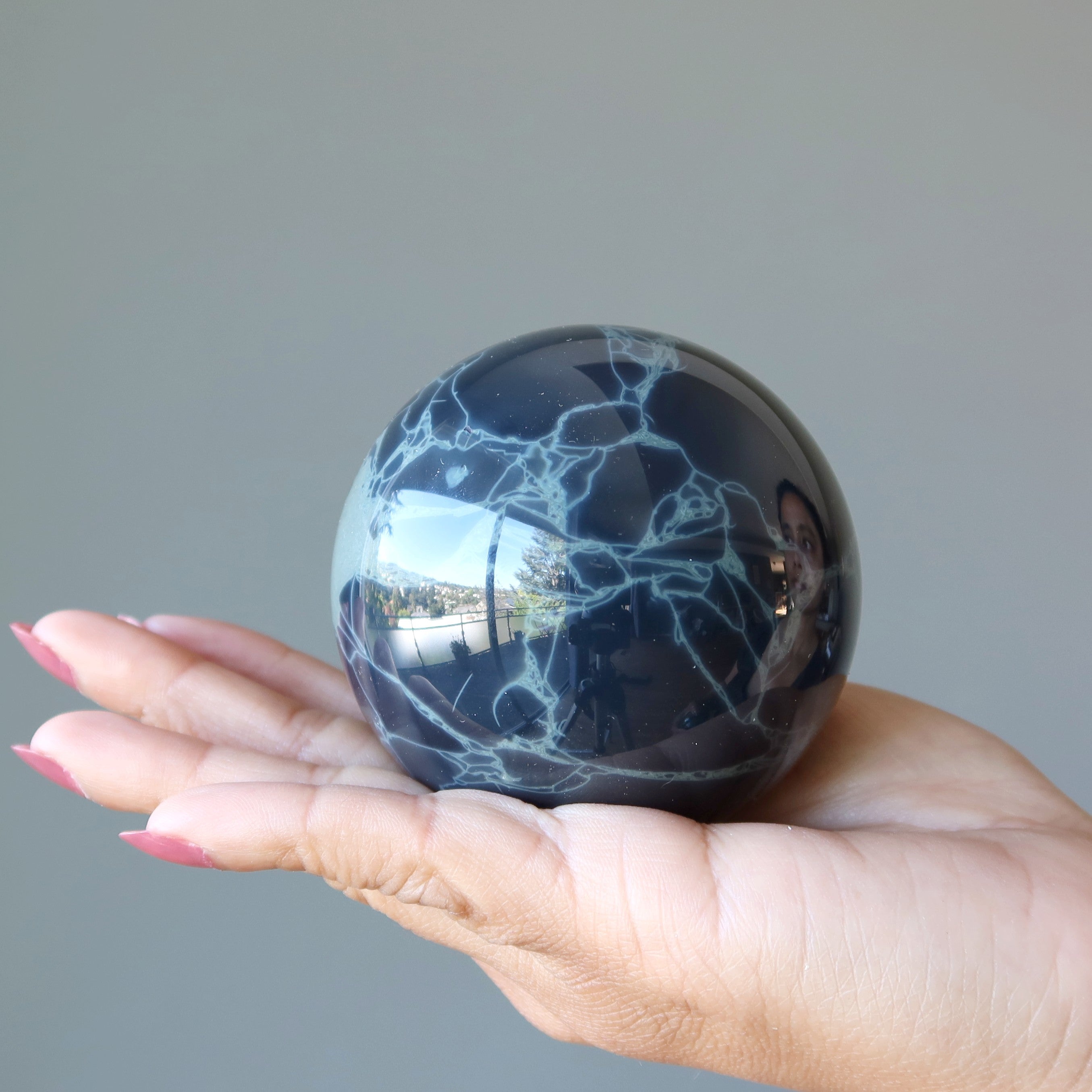 Spiderweb Obsidian Sphere Dream Catcher Blue Crystal Ball
