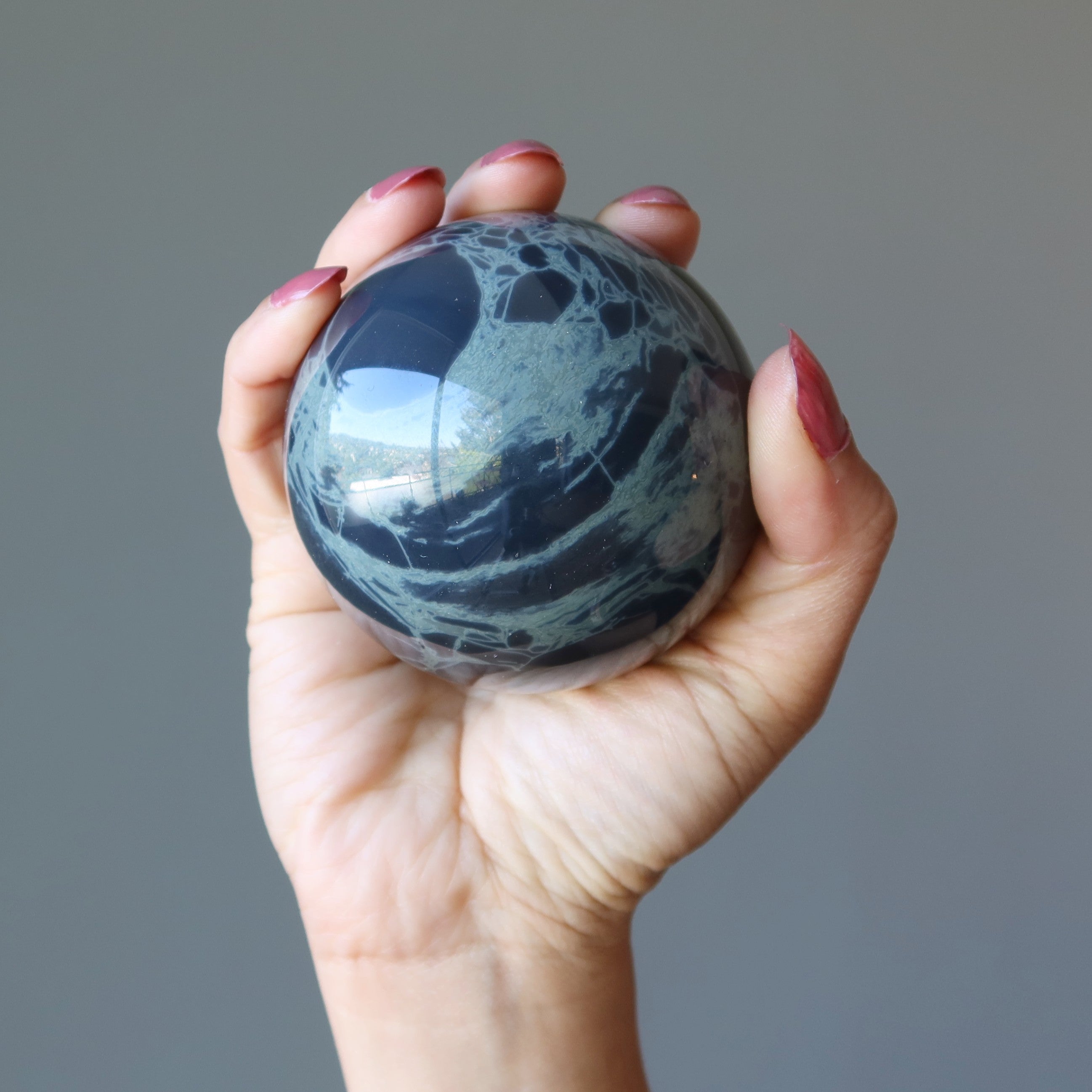 Spiderweb Obsidian Sphere Dream Catcher Blue Crystal Ball
