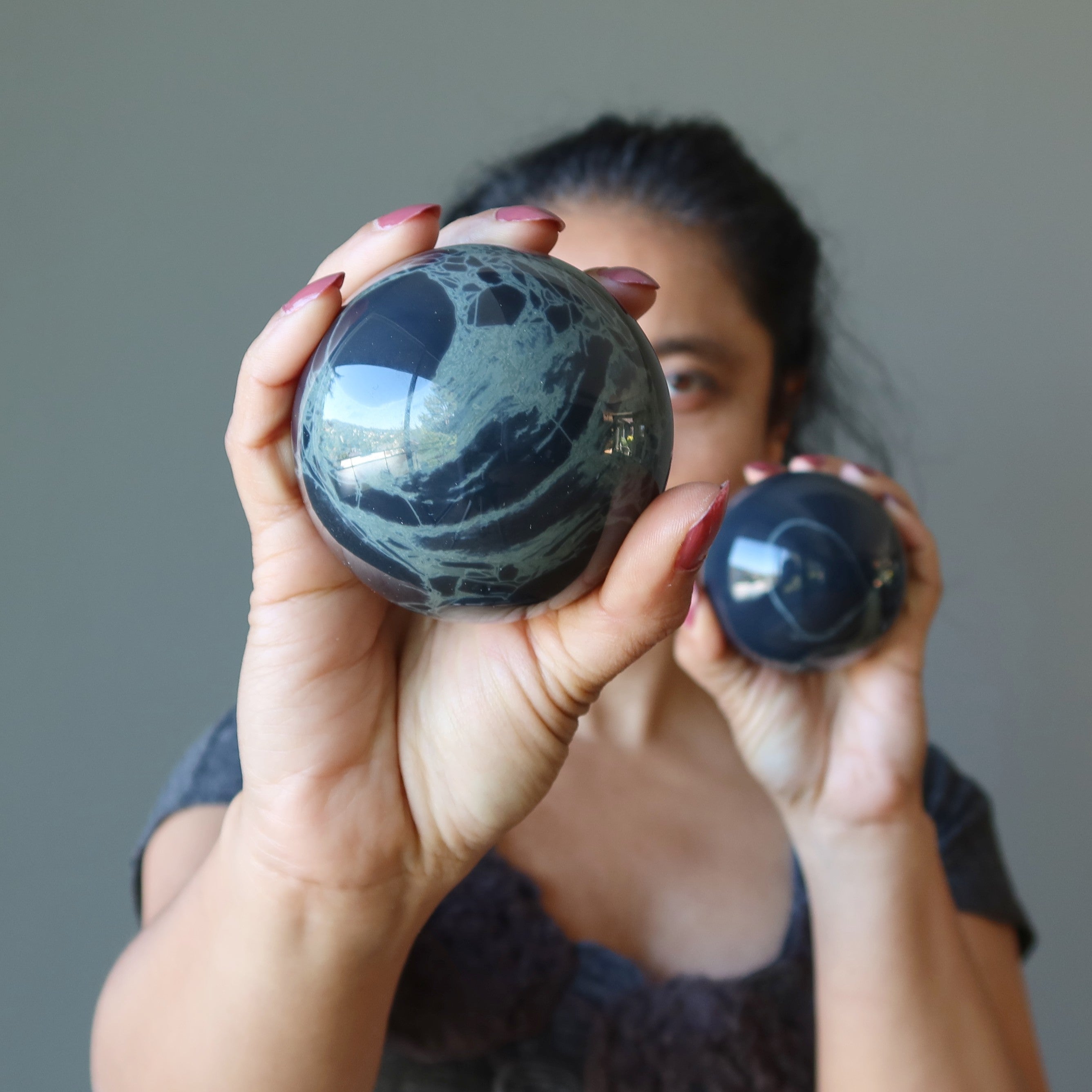 Spiderweb Obsidian Sphere Dream Catcher Blue Crystal Ball