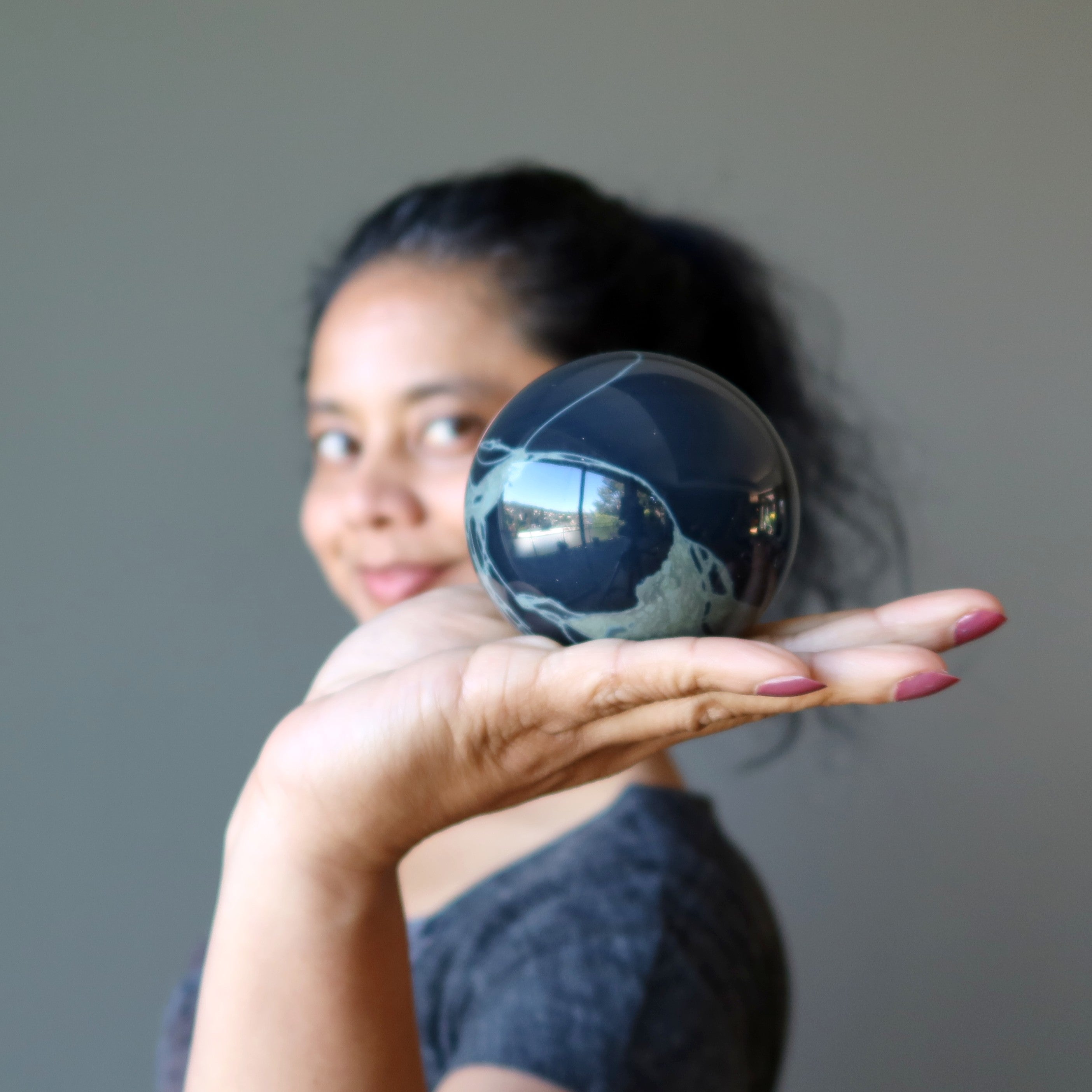 Spiderweb Obsidian Sphere Dream Catcher Blue Crystal Ball