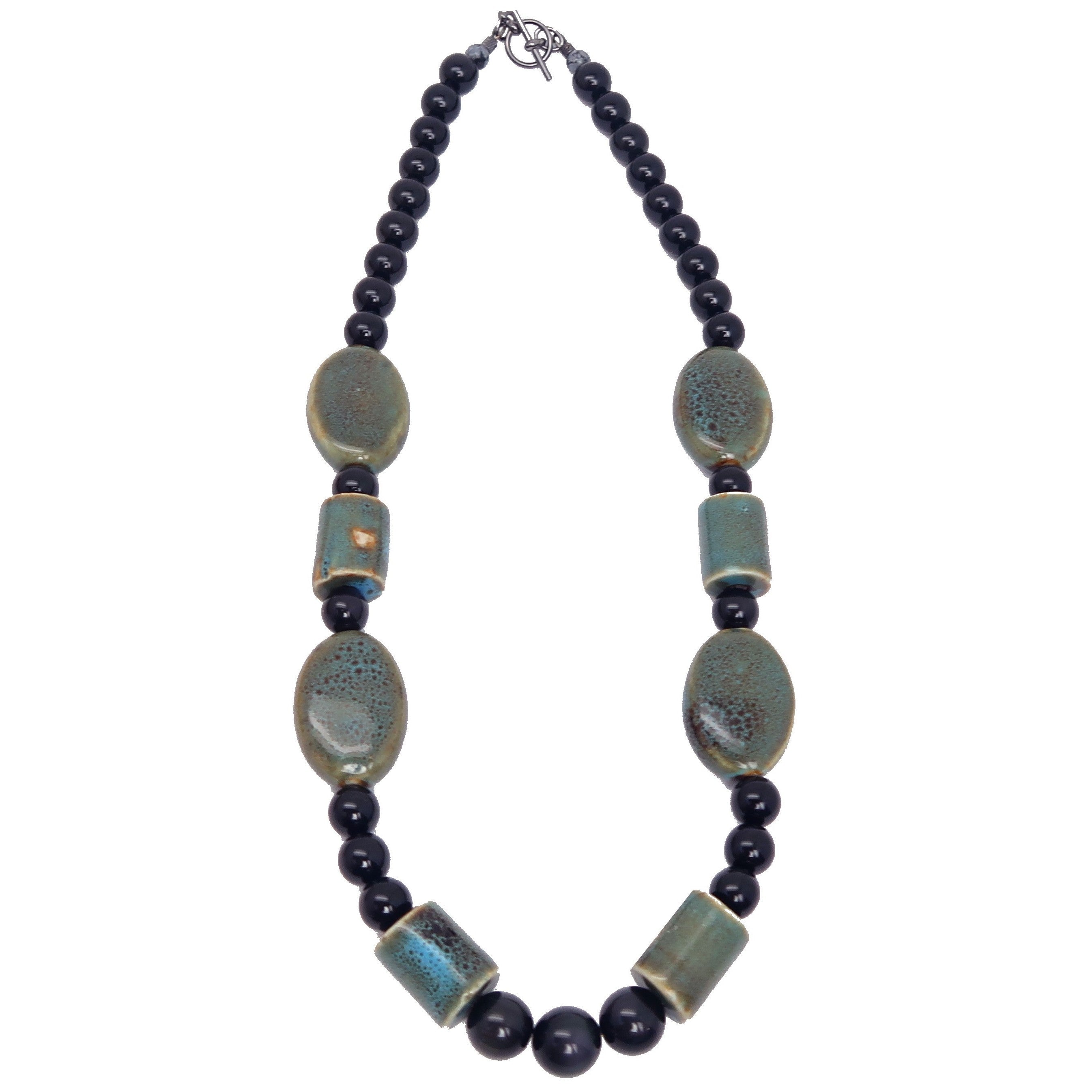 Regenbogenobsidian-Halskette, Keramik, Blau, Designer-Edelstein