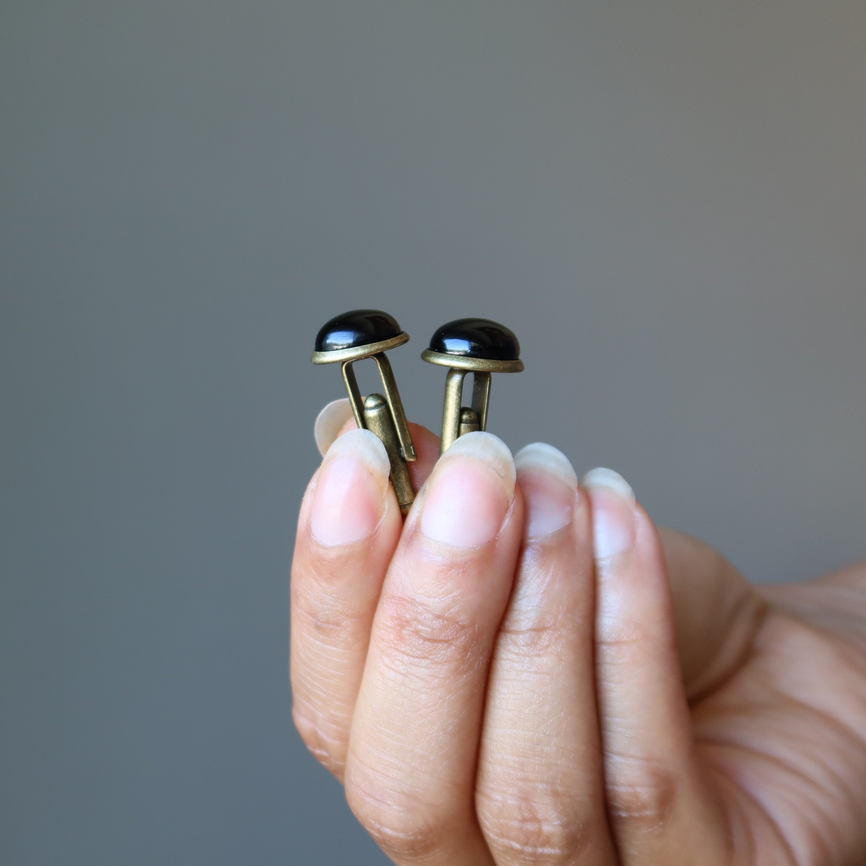Boutons de manchette Onyx Pierre noire Nuit Bronze vieilli