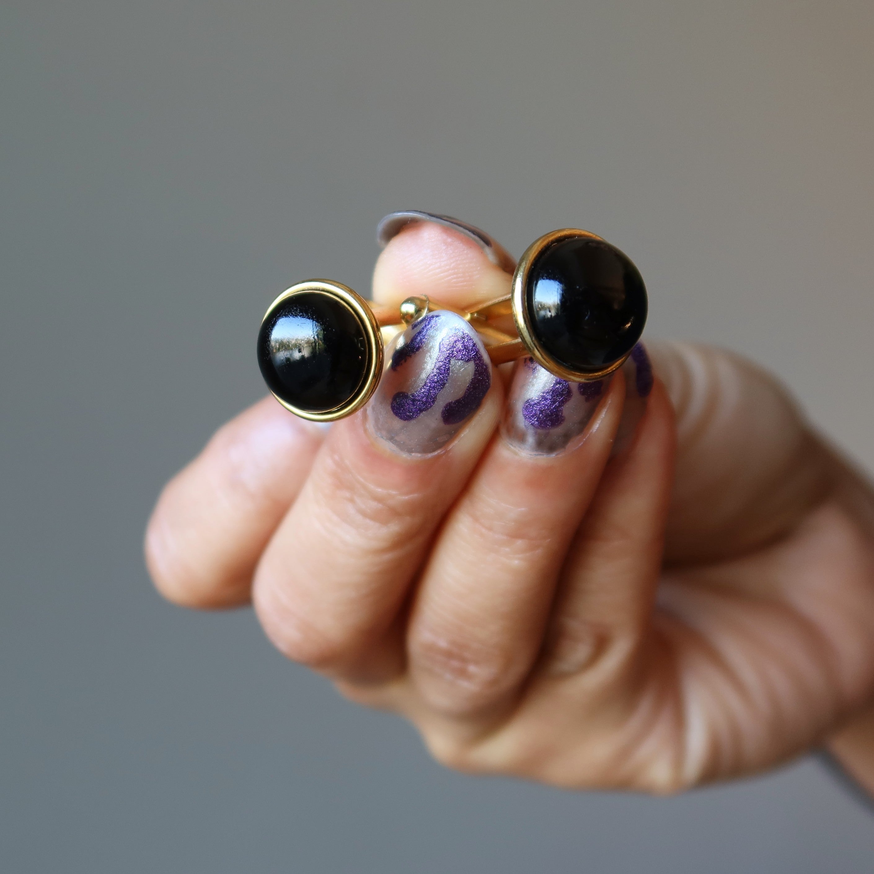 Onyx Cufflinks Black Stone Debonair Pair Gold