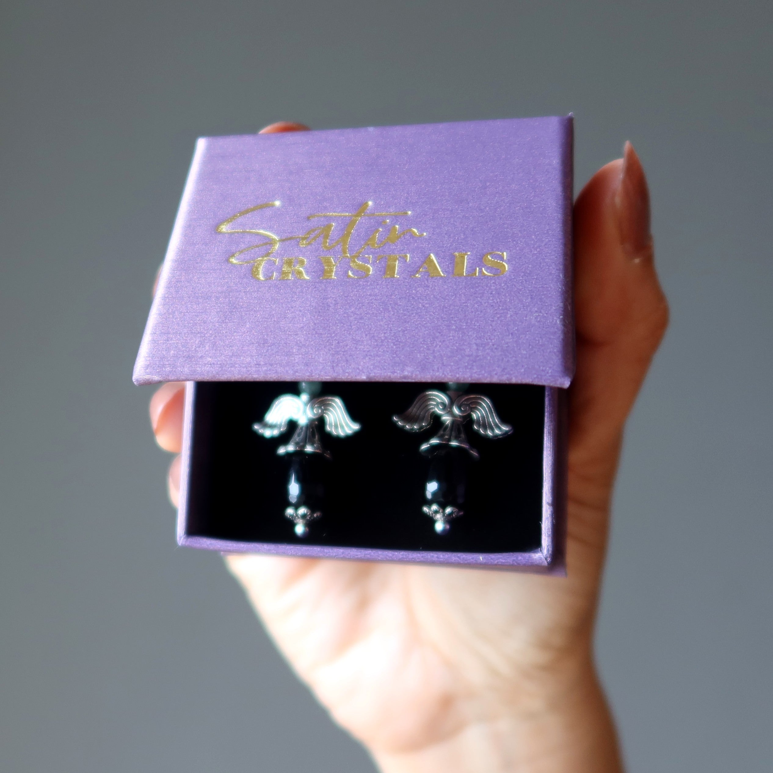 Onyx Earrings Flying Black Angel Green Aventurine