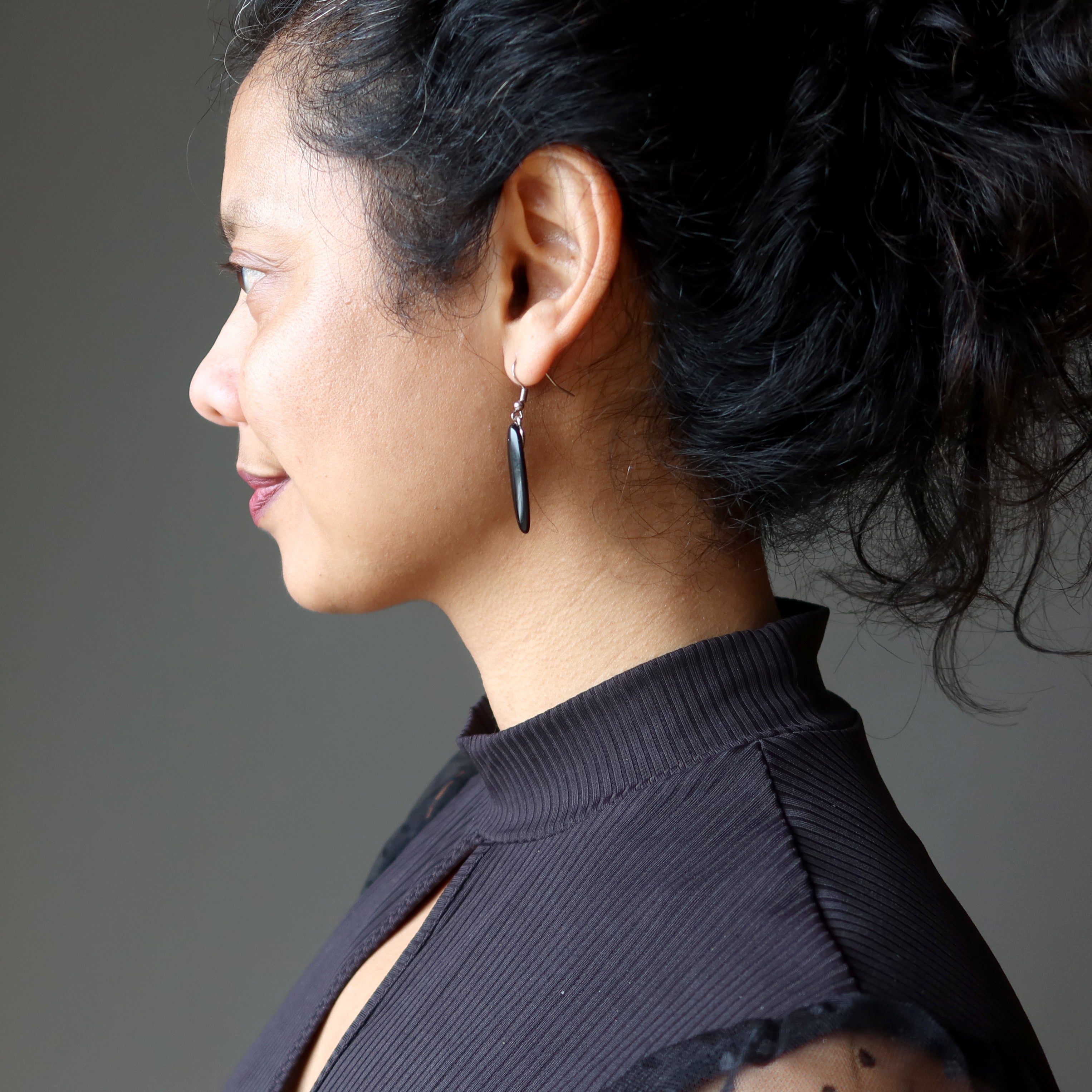 Onyx Earrings Pretty Pillar of Protection Positive Energy Black Gems