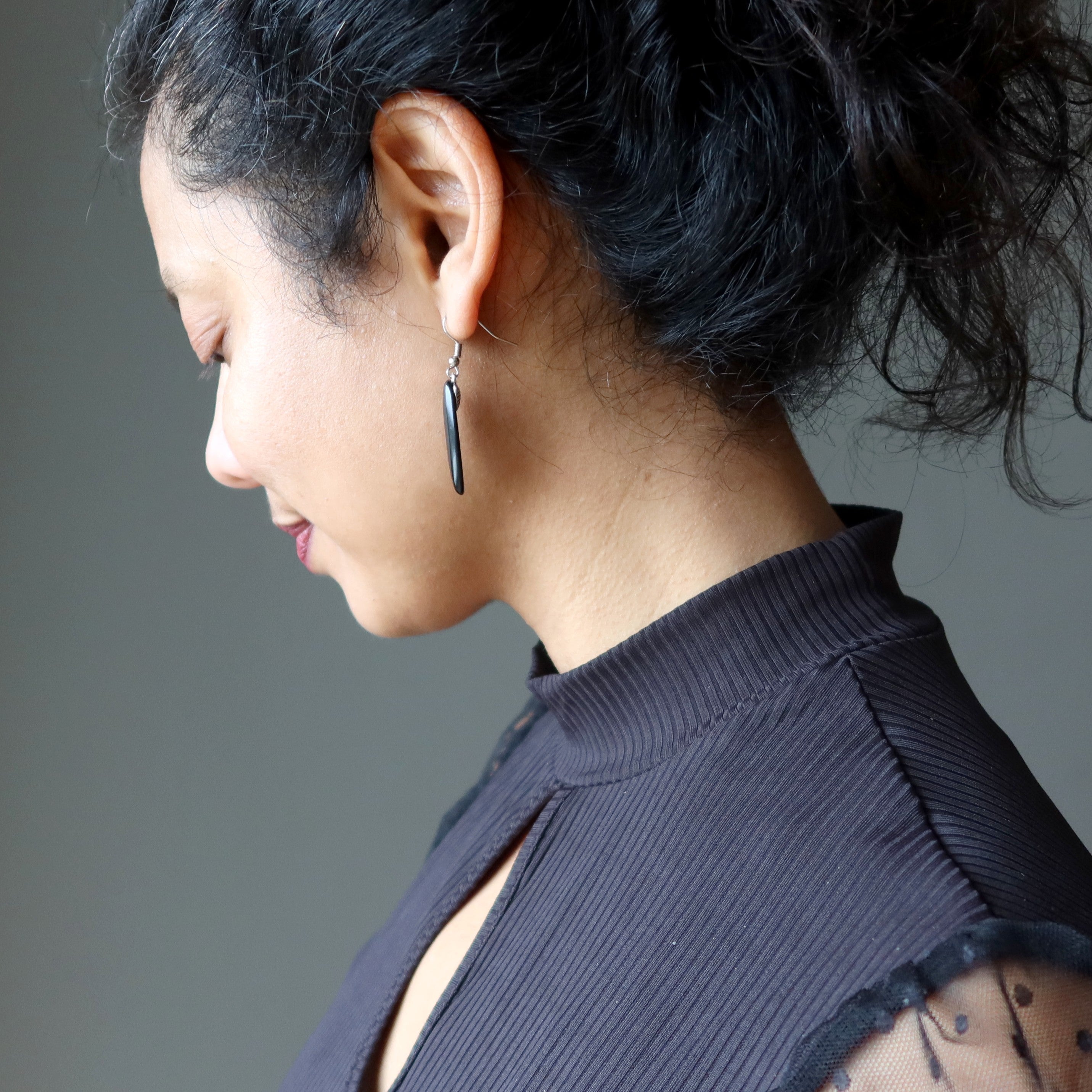 Onyx Earrings Pretty Pillar of Protection Positive Energy Black Gems