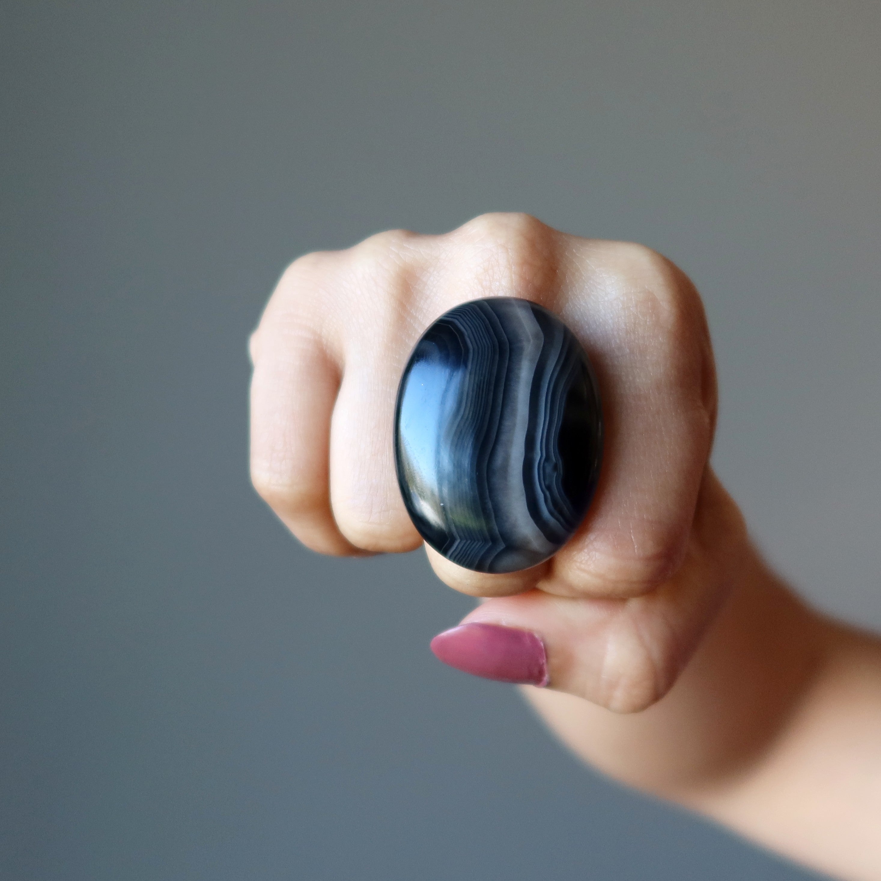 Onyx Ring Strength Black Gem Antique Bronze Adjustable