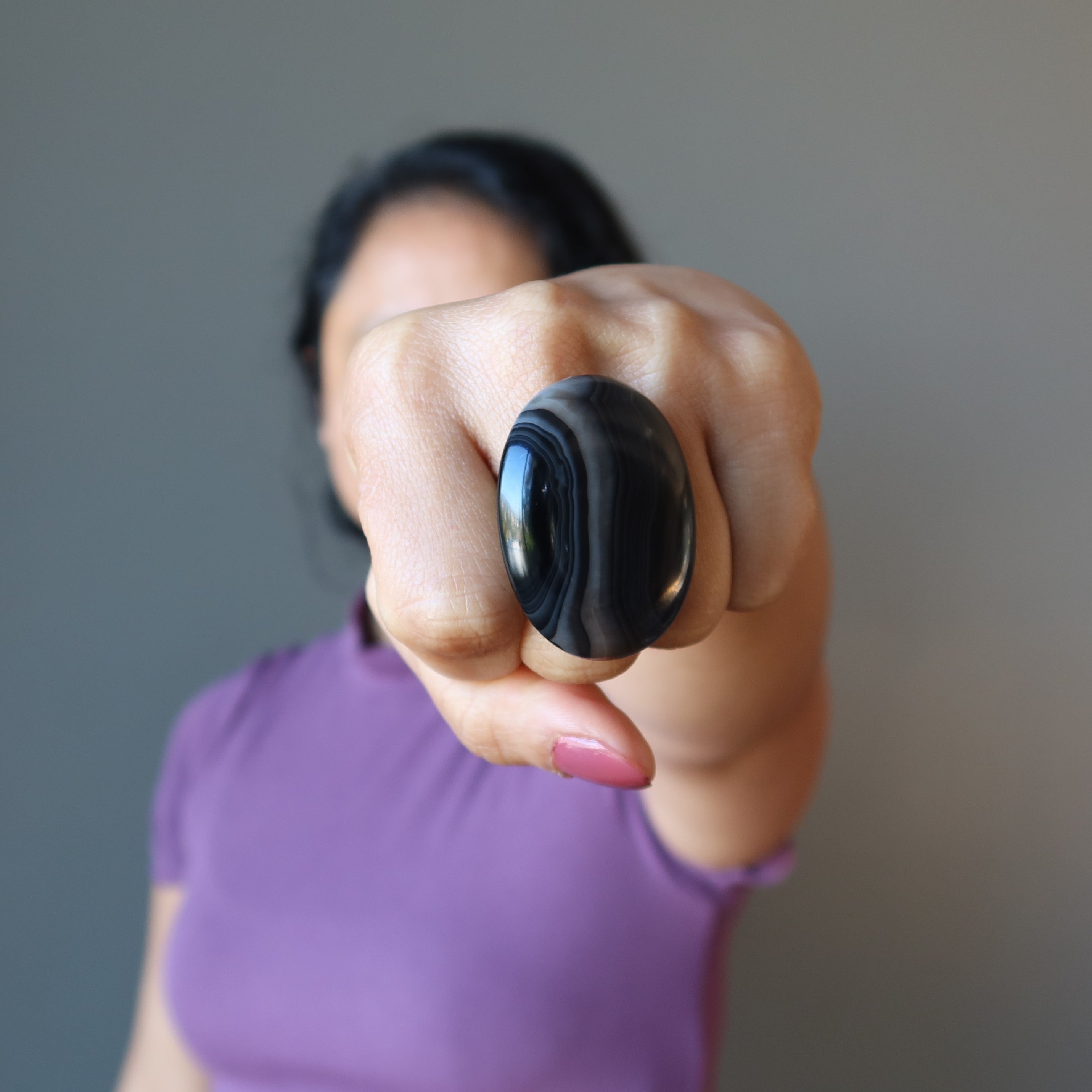 Onyx Ring Strength Black Gem Antique Bronze Adjustable