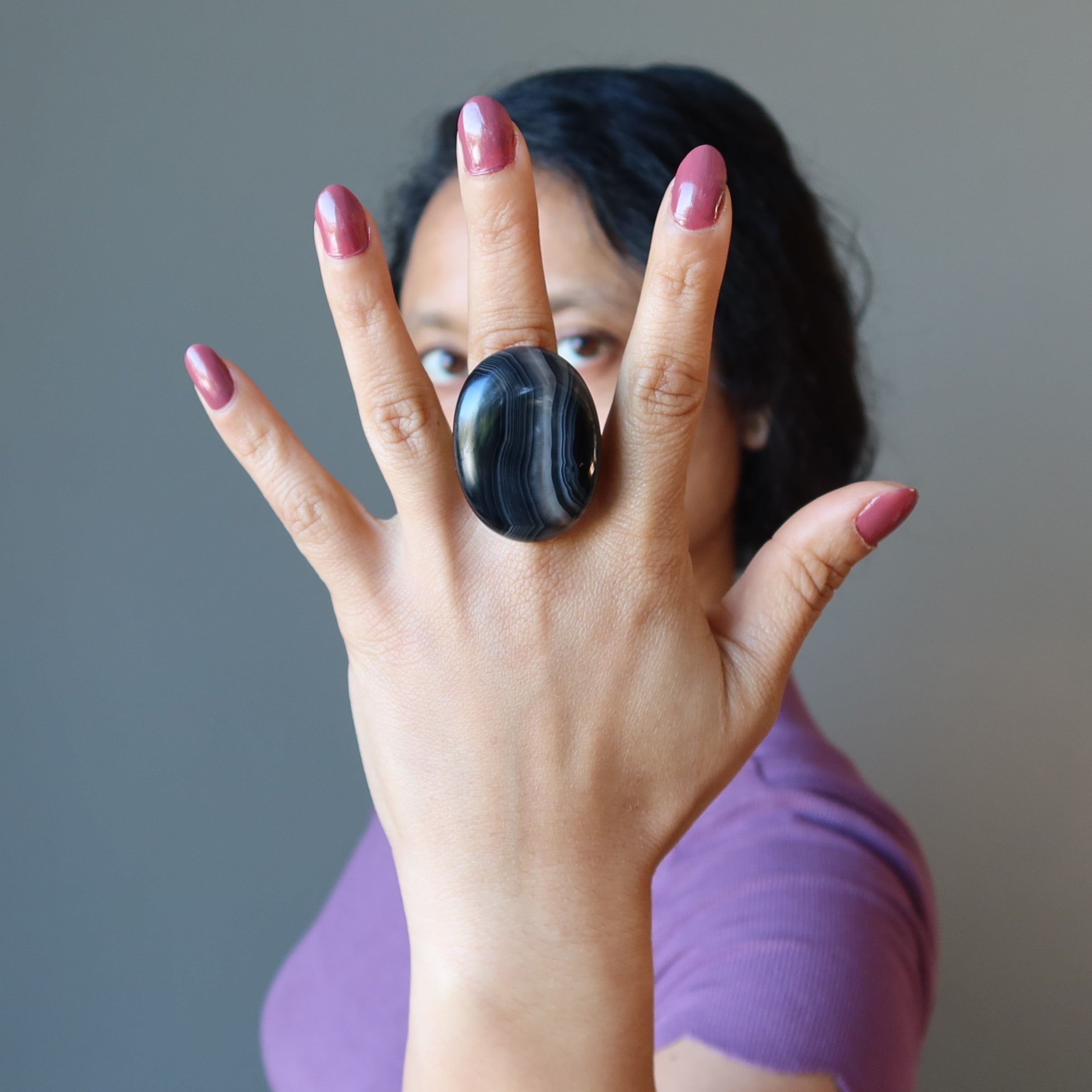 Onyx Ring Strength Black Gem Antique Bronze Adjustable
